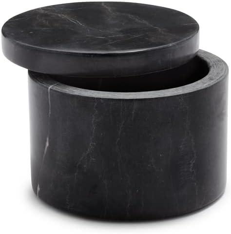 Sur La Table Marquina Marble Salt Keeper – 4″ Round Salt Cellar with Lid – Black Marble Spice Container for Kitchen or Tabletop Use - view 4