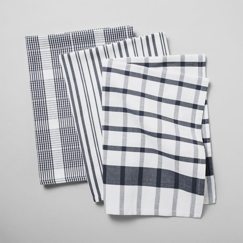 Sur La Table Assorted Twill Kitchen Towels, Set of 3, Cool Gray(Blueberry)