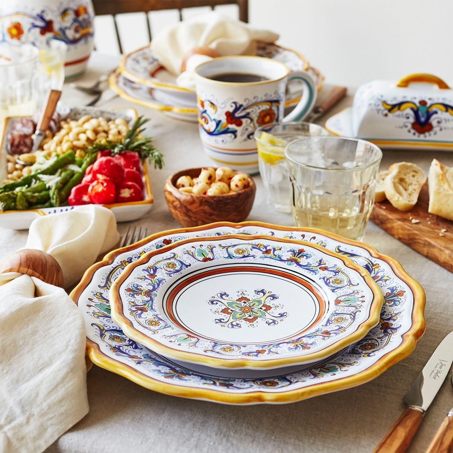 Sur La Table Nova Deruta 16 Piece Ceramic Dinnerware Set, Italian Inspired Floral Designed Mugs, Dinner Plates, Salad Plates and Bowls, Service for 4 - view 2