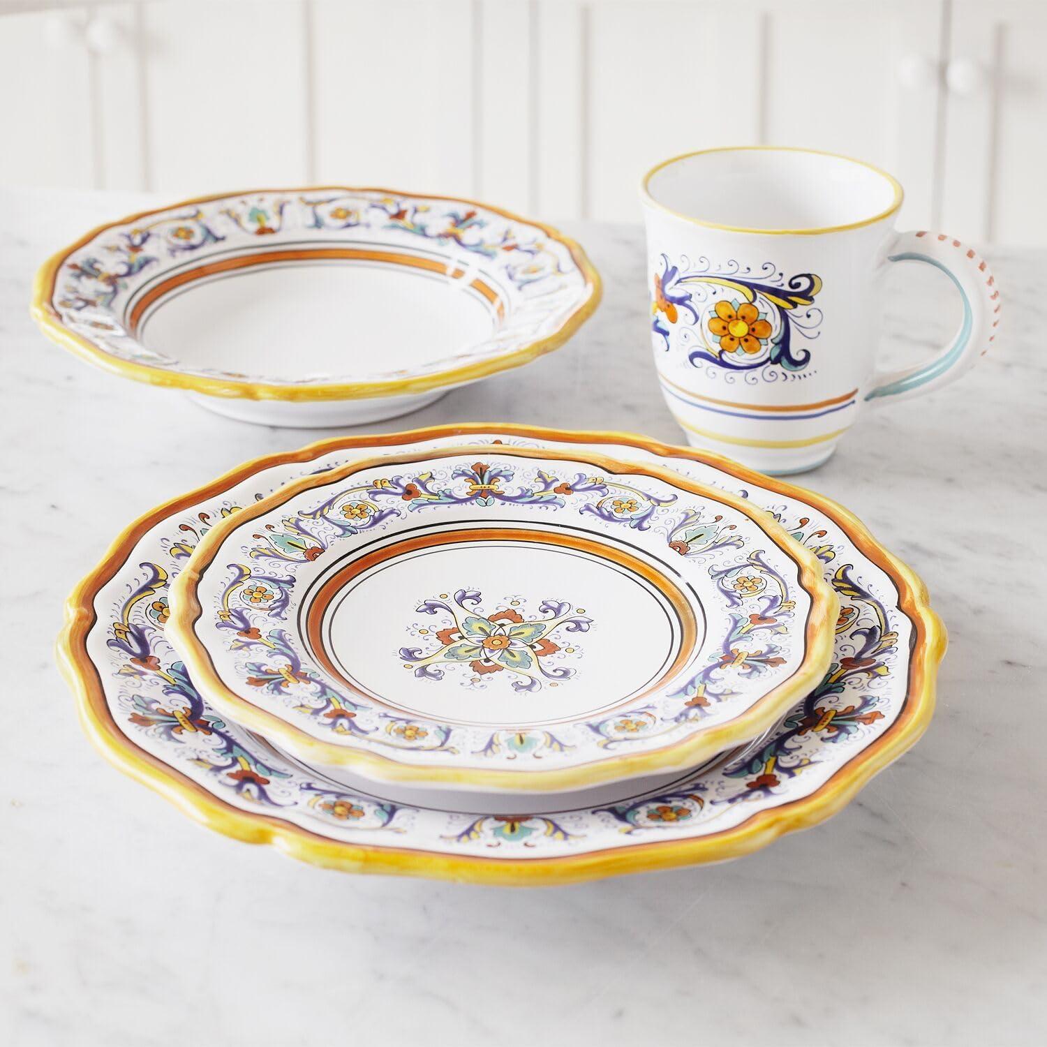 Sur La Table Nova Deruta 16 Piece Ceramic Dinnerware Set, Italian Inspired Floral Designed Mugs, Dinner Plates, Salad Plates and Bowls, Service for 4 - view 3