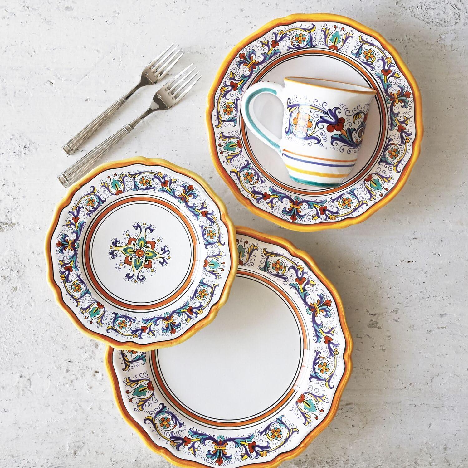 Sur La Table Nova Deruta 16 Piece Ceramic Dinnerware Set, Italian Inspired Floral Designed Mugs, Dinner Plates, Salad Plates and Bowls, Service for 4 - view 5