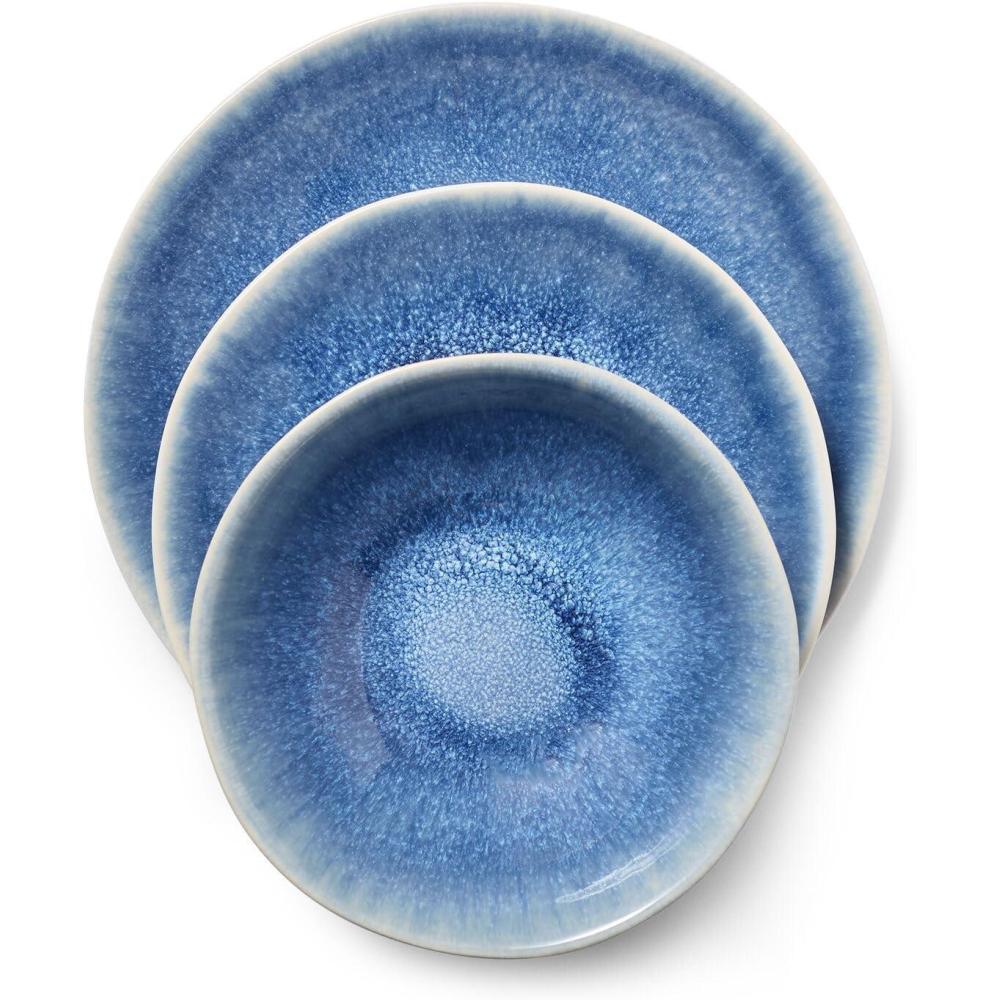 Sur La Table Cloud Stoneware Dinnerware Set – 12-Piece Handcrafted Ceramic Collection Made in Portugal with Reactive Glaze, Organic Design, Dishwasher & Microwave, Blue