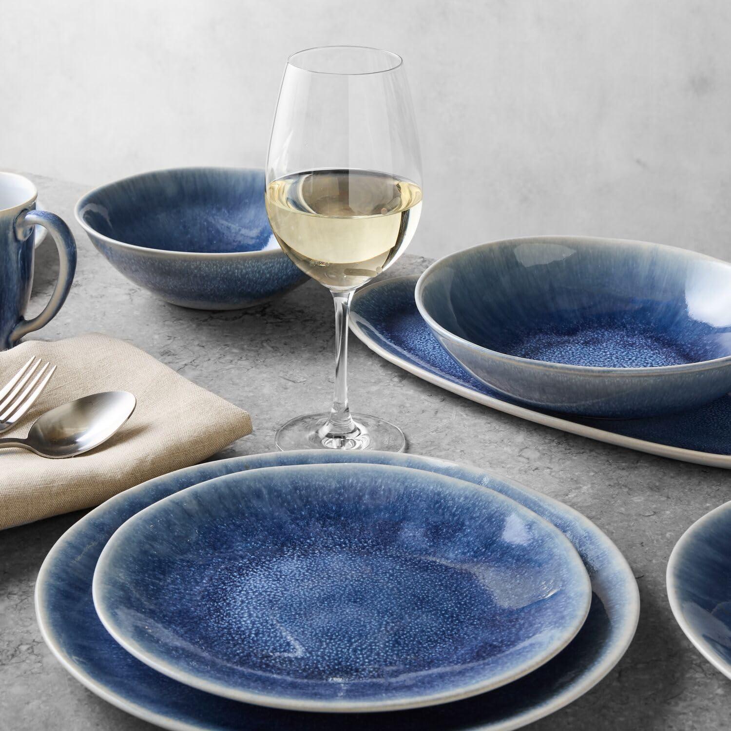 Sur La Table Cloud Stoneware Dinnerware Set – 12-Piece Handcrafted Ceramic Collection Made in Portugal with Reactive Glaze, Organic Design, Dishwasher & Microwave, Blue - view 4