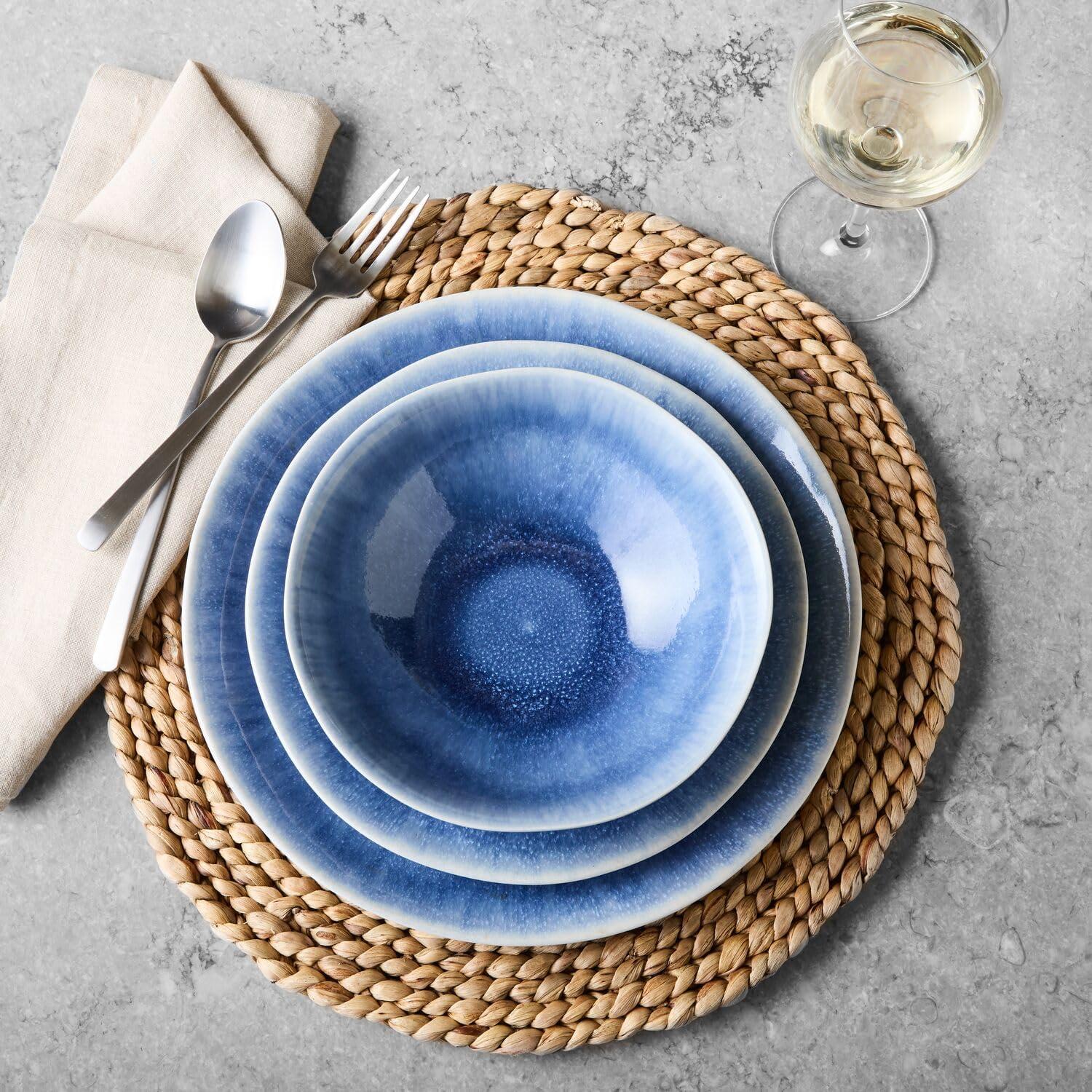 Sur La Table Cloud Stoneware Dinnerware Set – 12-Piece Handcrafted Ceramic Collection Made in Portugal with Reactive Glaze, Organic Design, Dishwasher & Microwave, Blue - view 5