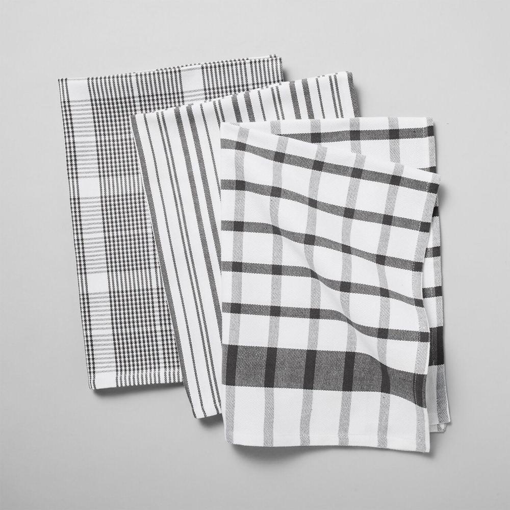 Sur La Table Assorted Twill Kitchen Towels, Set of 3, Cool Gray(Sardine)