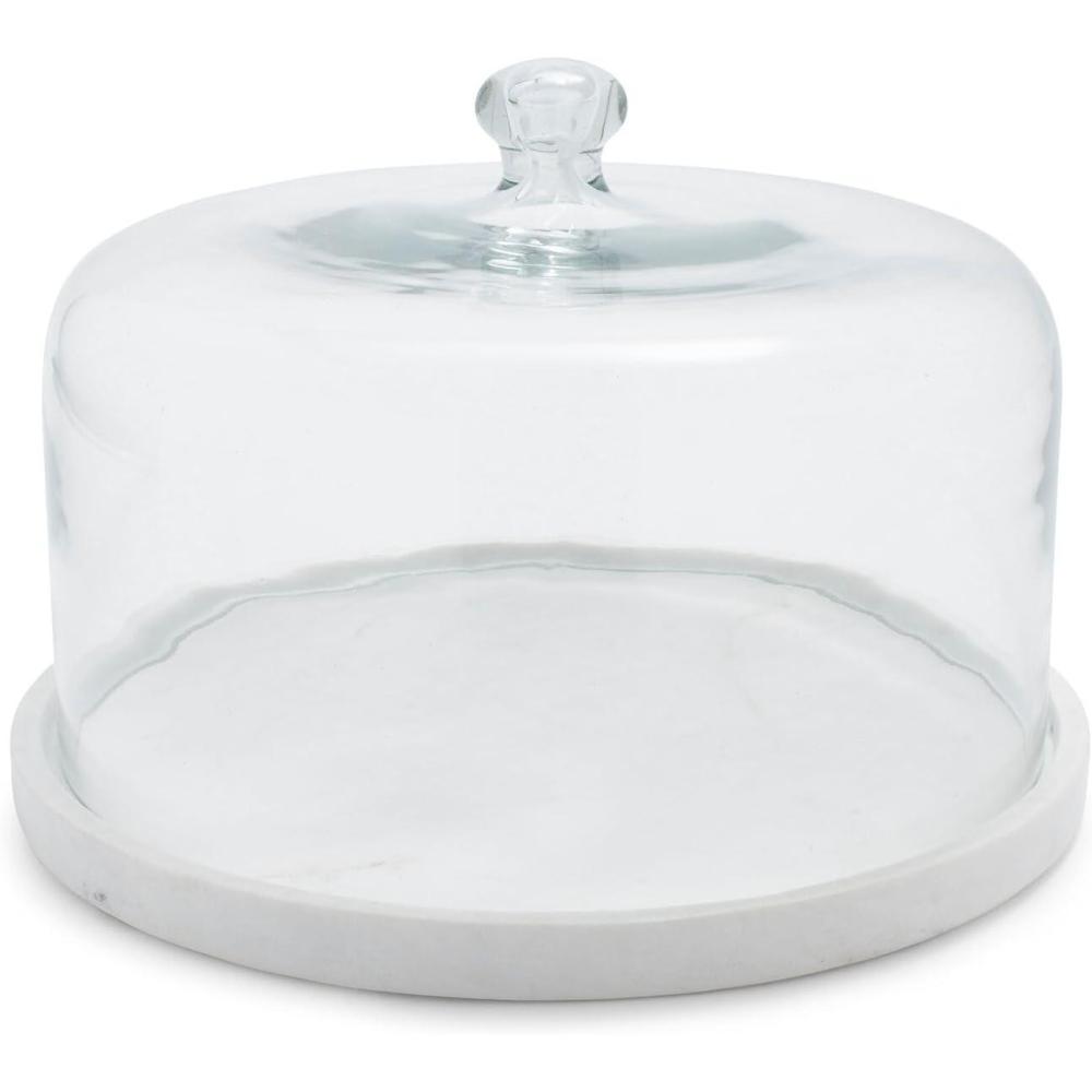 Sur La Table 11.5″ Glass Cloche with White Marble Base – Elegant Cake, Pie & Hors d’Oeuvres Server, Doubles as Party Serving Board