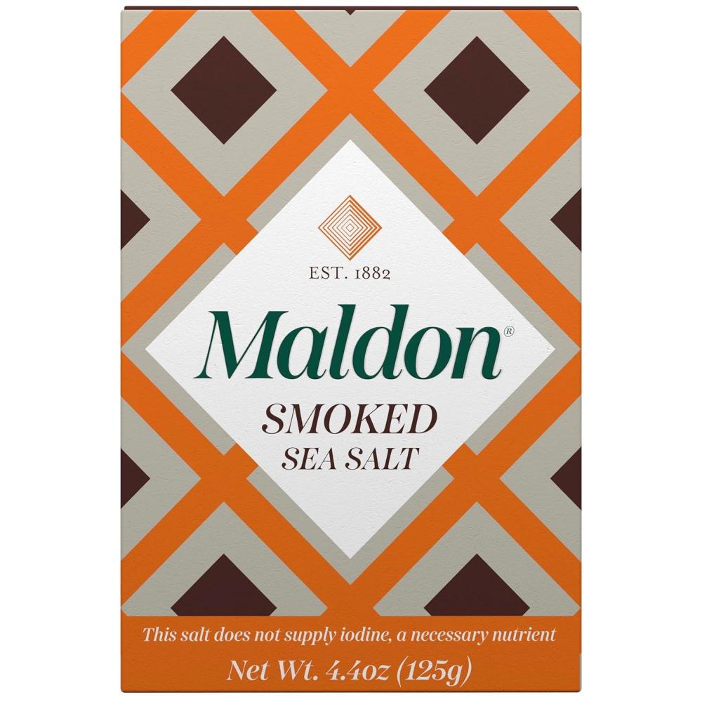 Maldon – Smoked Sea Salt Flakes, 4.4 oz (125 g) – Unique Pyramid Shaped Salt Flakes – Gently Smoked Over Oak – Perfect for a Wide Range of Dishes, Hand-Harvested for Four Generations(4.4 Ounce (Pack of 1))