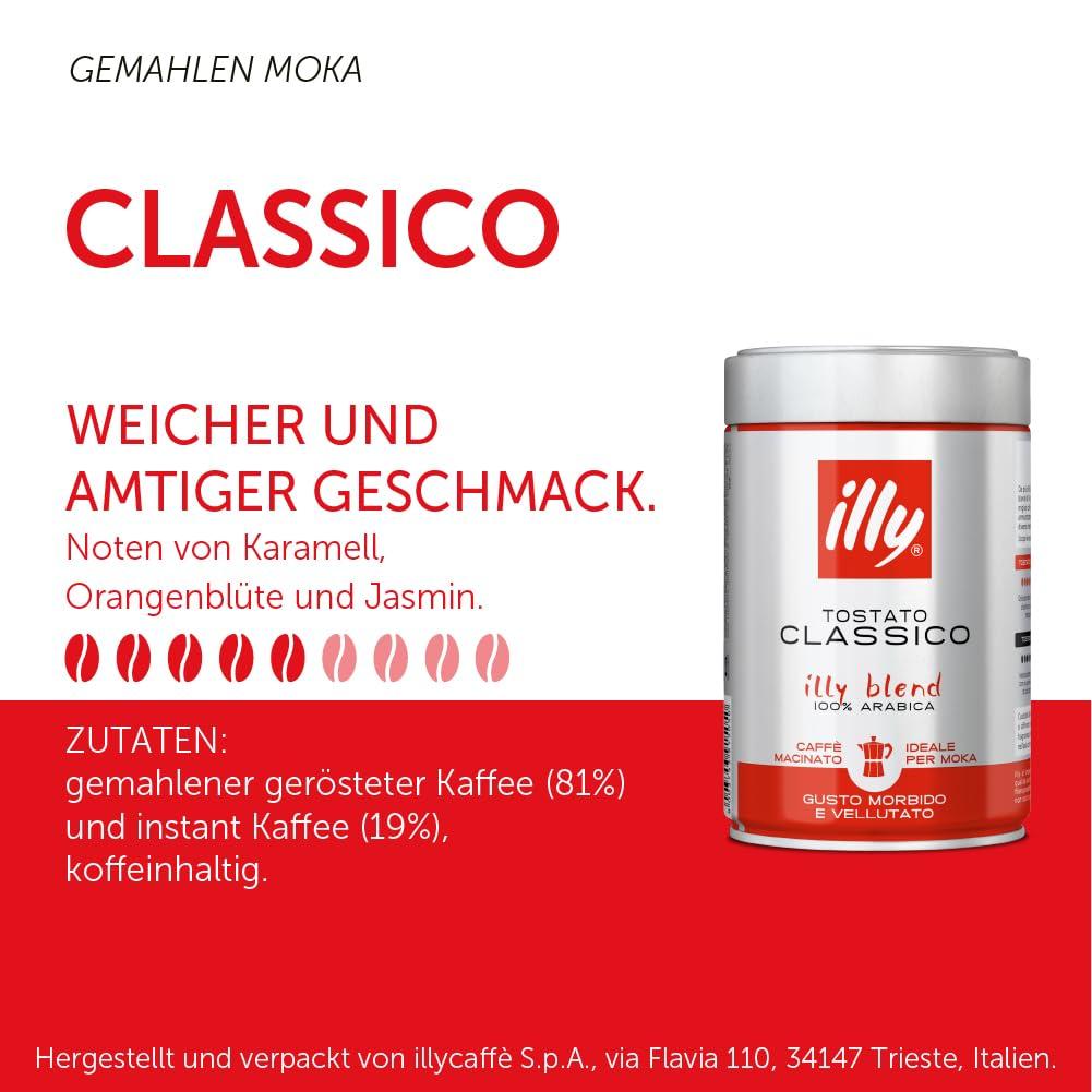 Illy Classico Ground Espresso Coffee, Medium Roast Roast With Notes Of Chocolate & Caramel, 100% Arabica, 8.8 Ounce (Pack Of 1)(Classico Medium Roast Ground Moka) - view 2