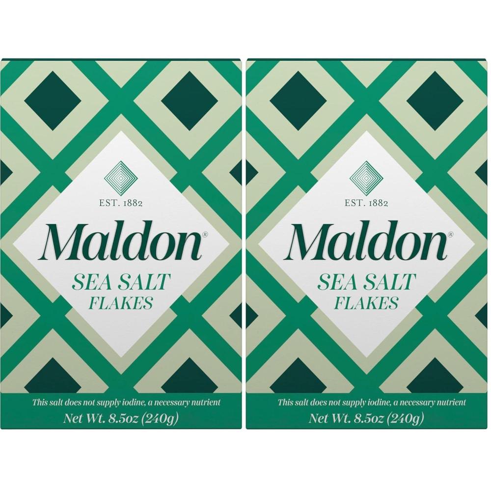 Maldon Salt, Sea Salt Flakes, 8.5 oz (240 g), Kosher, Natural, Unique Gourmet Pyramid Shaped Salt Flakes, Perfect for a Wide Range of Dishes, Hand-Harvested for Four Generations (Packaging May vary)(8.5 Ounce (Pack of 2))