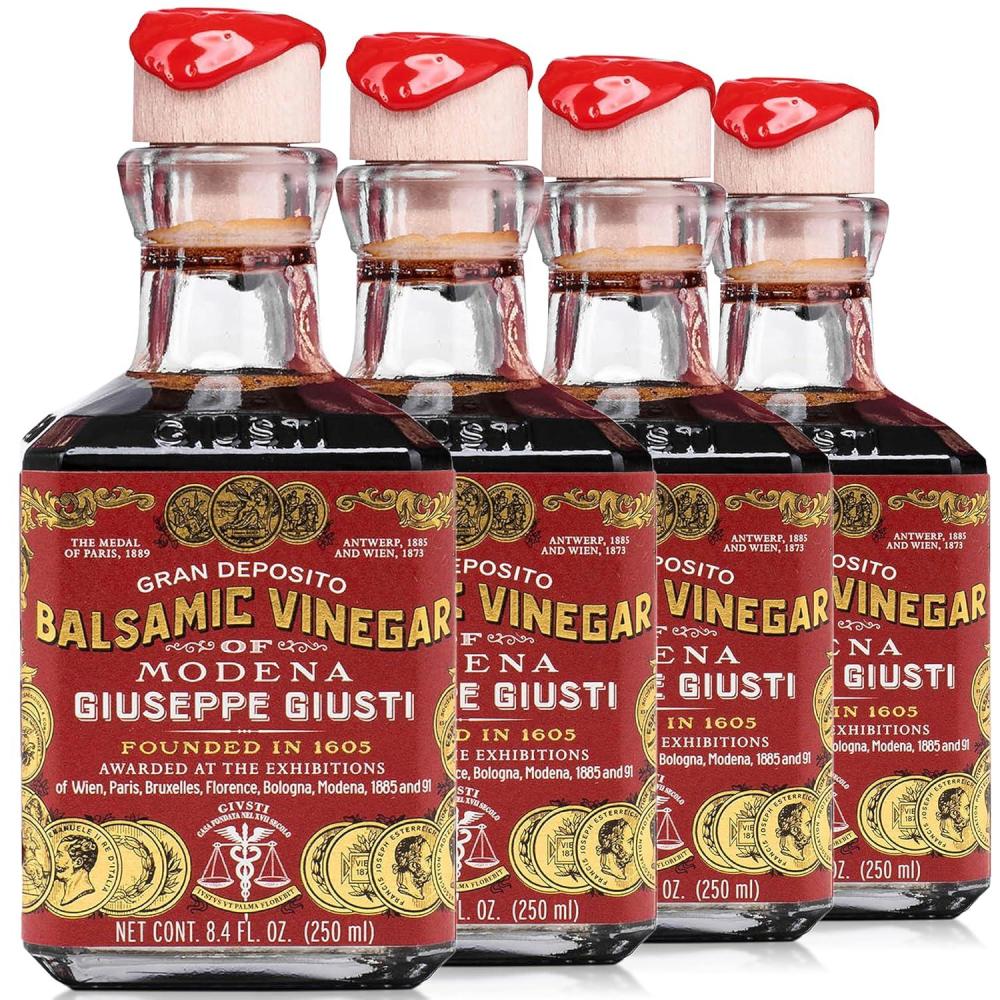 Giusti Italian Balsamic Vinegar of Modena IGP – 3 Gold Medals, Rich & Thick Gran Deposito Aceto Balsamico di Modena for Salads, Cheese & Finishing Touches, Made in Italy – 8.45 fl oz/250 ml -Pack of 1(8.45 Fl Oz (Pack of 4))