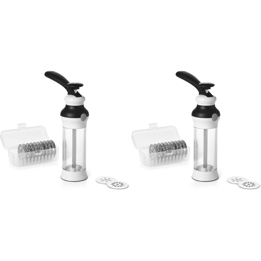 OXO Good Grips 14-Piece Cookie Press Set, Cookie Press with 12 Stainless Steel Disks and Storage Case, Holiday Baking and Everyday Treats, Essential Baking Supplies(100 (Pack of 2))