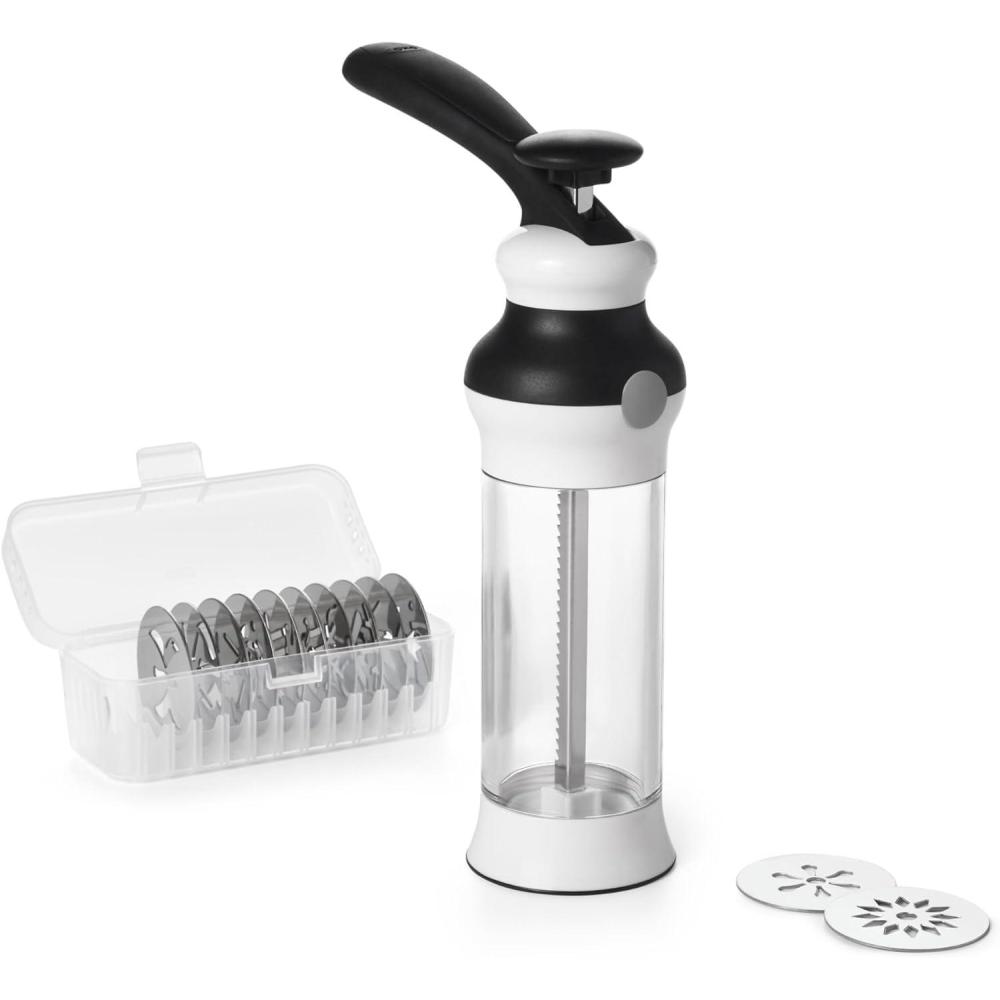 OXO Good Grips 14-Piece Cookie Press Set, Cookie Press with 12 Stainless Steel Disks and Storage Case, Holiday Baking and Everyday Treats, Essential Baking Supplies(100)