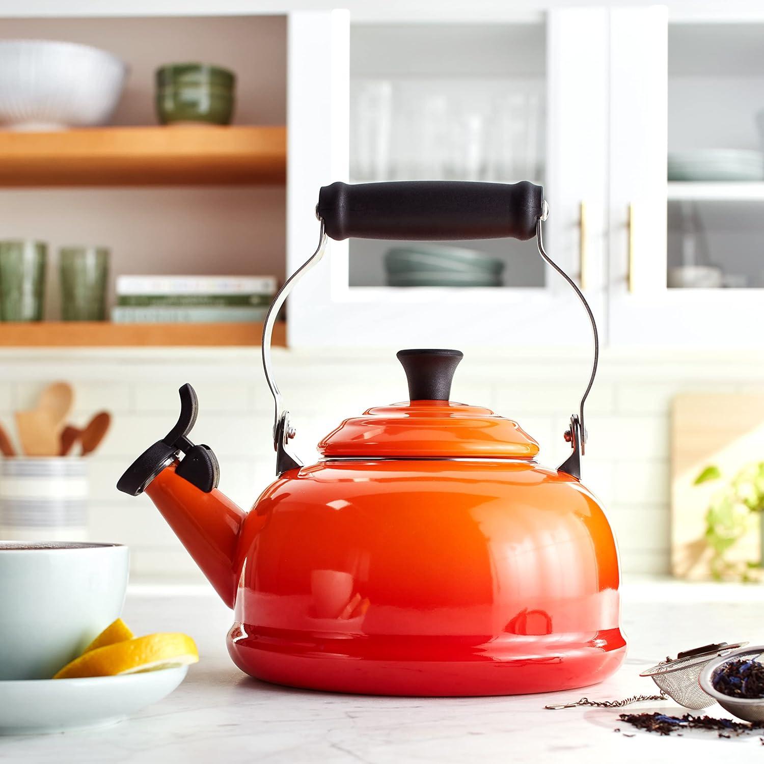 Le Creuset Enamel On Steel Whistling Tea Kettle, 1.7 qt., Cerise(Flame) - view 2