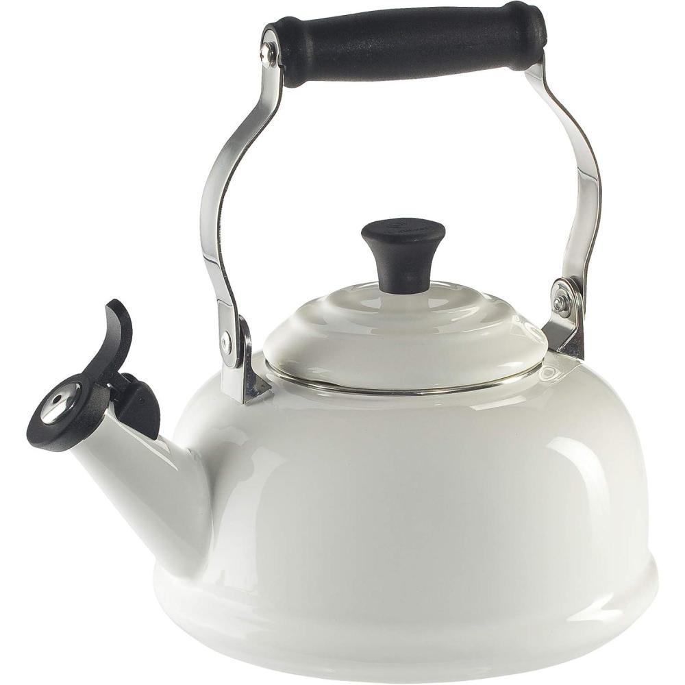 Le Creuset Enamel On Steel Whistling Tea Kettle, 1.7 qt., Cerise(White)