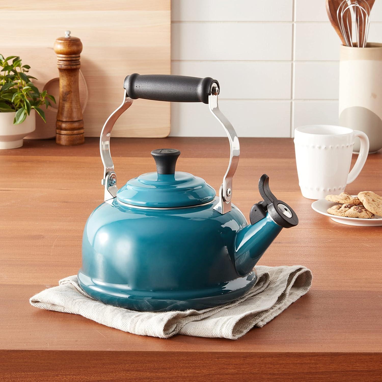 Le Creuset Enamel On Steel Whistling Tea Kettle, 1.7 qt., Cerise(Deep Teal) - view 2