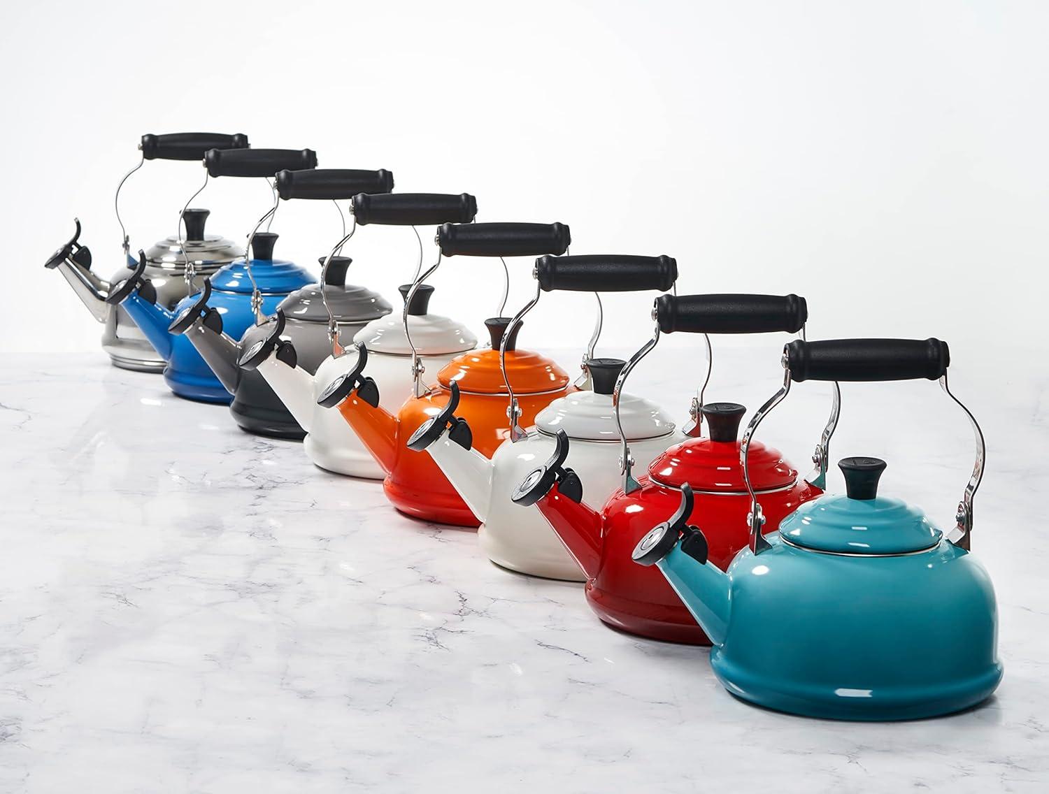 Le Creuset Enamel On Steel Whistling Tea Kettle, 1.7 qt., Cerise(Deep Teal) - view 3