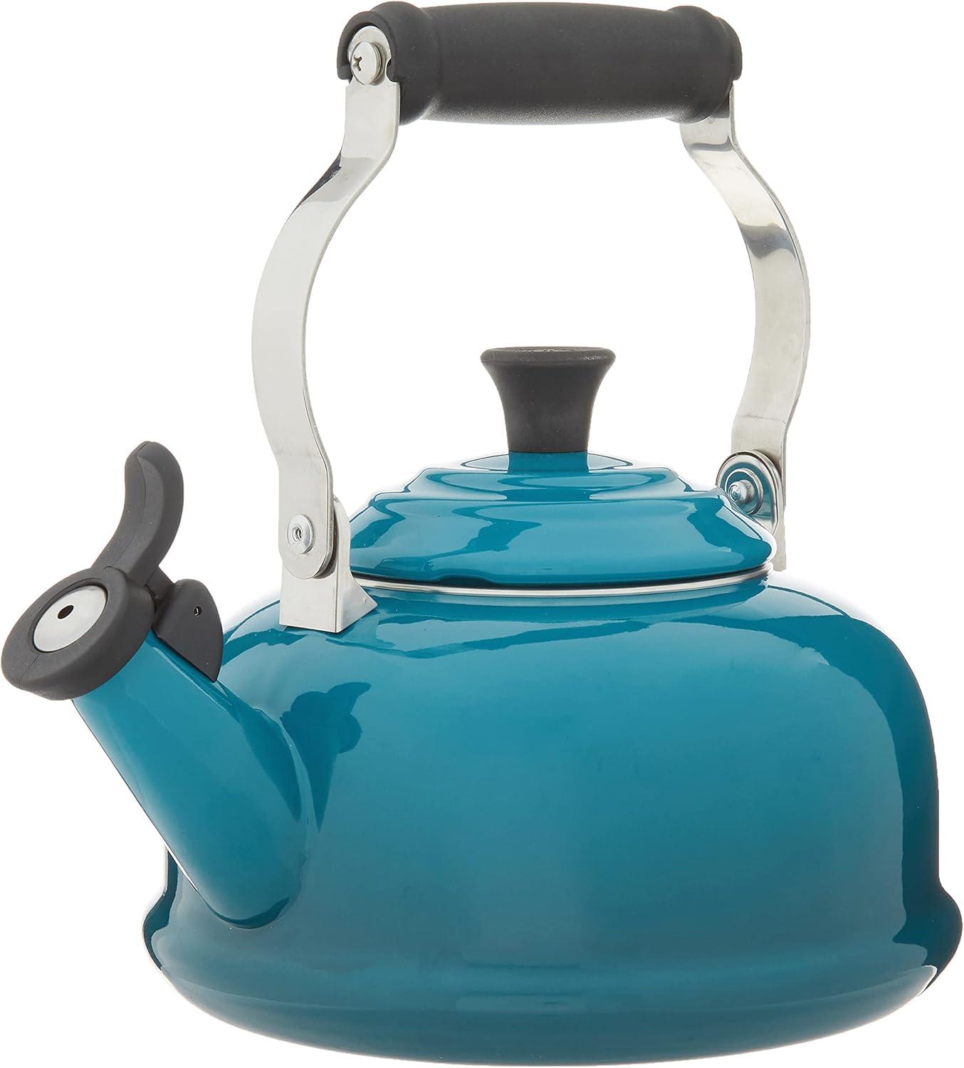 Le Creuset Enamel On Steel Whistling Tea Kettle, 1.7 qt., Cerise(Deep Teal) - view 4