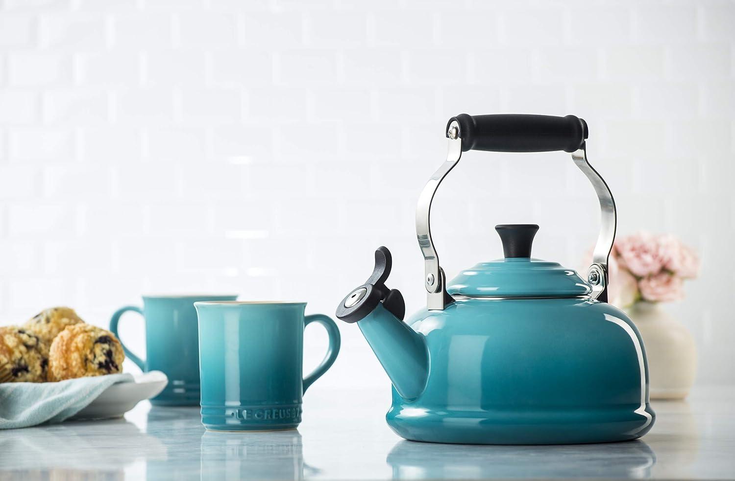 Le Creuset Enamel On Steel Whistling Tea Kettle, 1.7 qt., Cerise(Caribbean) - view 5