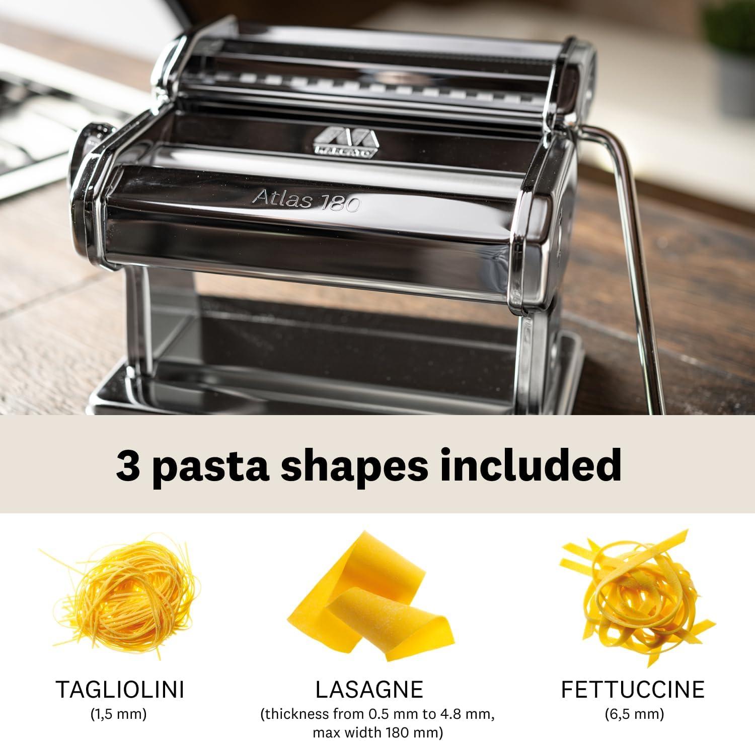 MARCATO Made in Italy Atlas 180 Classic Manual Pasta Machine, Chrome Steel. Makes Lasagne, Fettuccine & Tagliolini. - view 3