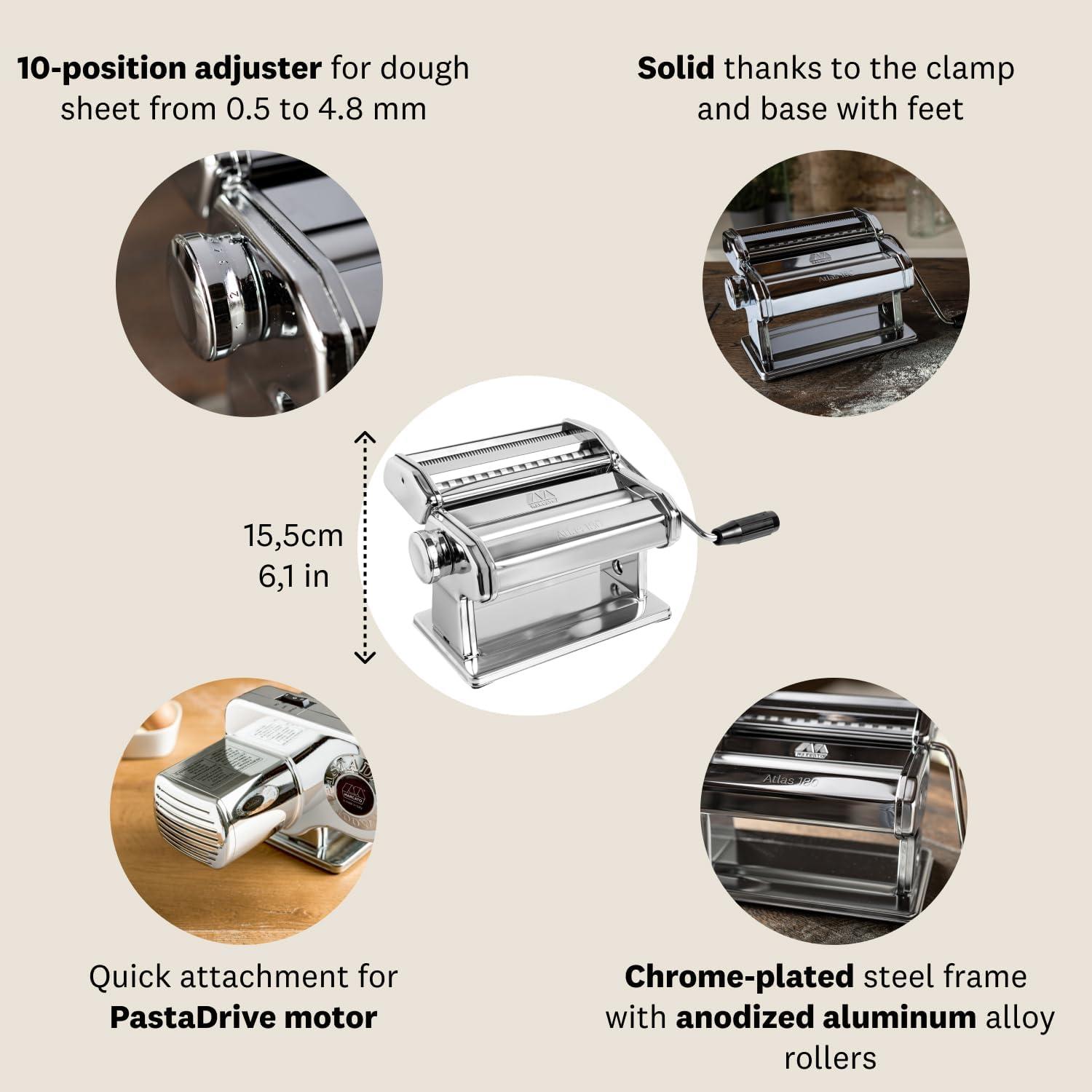 MARCATO Made in Italy Atlas 180 Classic Manual Pasta Machine, Chrome Steel. Makes Lasagne, Fettuccine & Tagliolini. - view 7