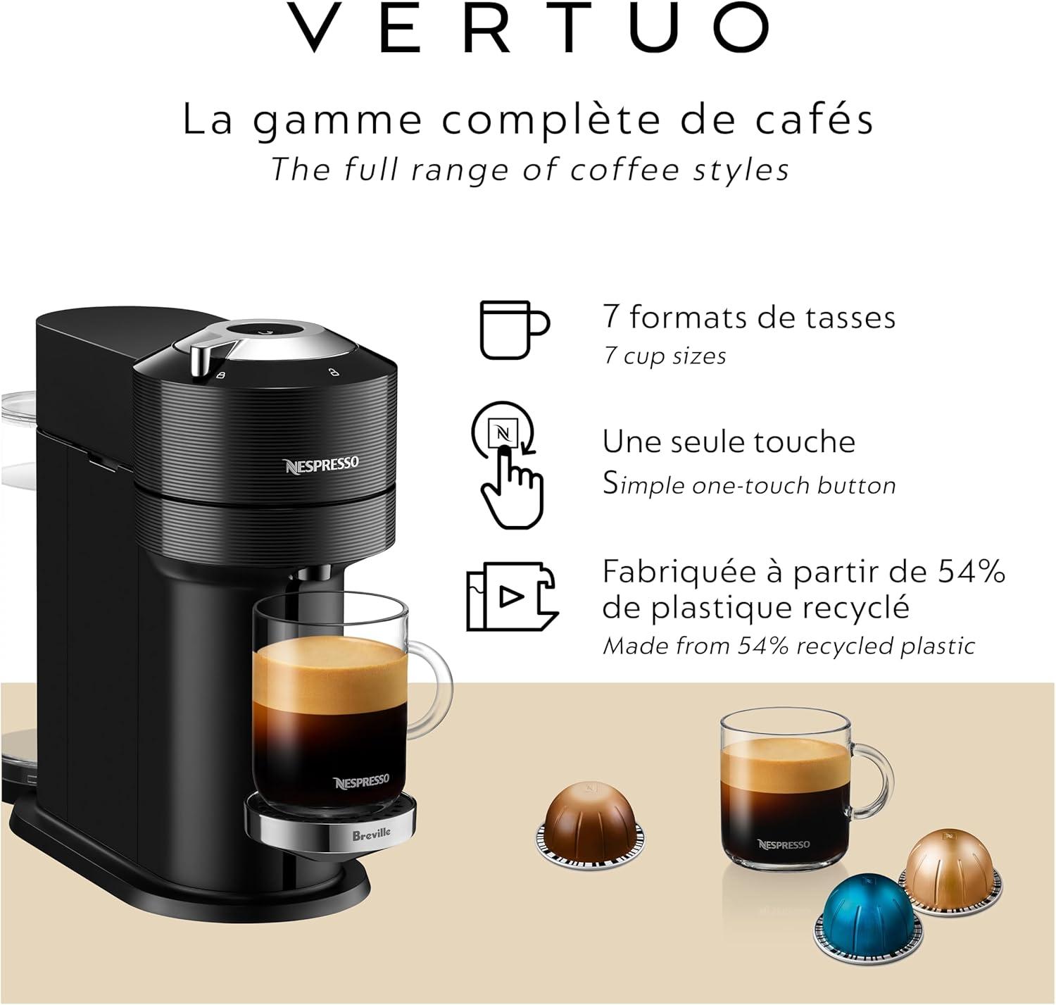 Nespresso Vertuo Next Deluxe Coffee and Espresso Maker, Pure Chrome with Aeroccino Milk Frother,1.1 liter, Black,Dark Chrome(Black) - view 5