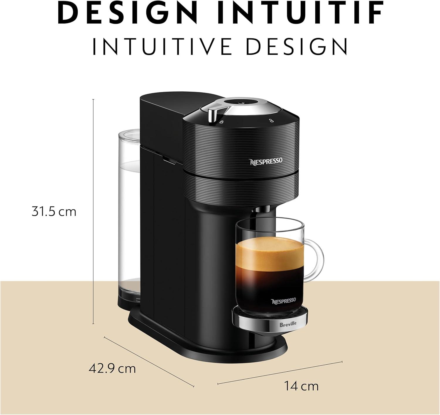 Nespresso Vertuo Next Deluxe Coffee and Espresso Maker, Pure Chrome with Aeroccino Milk Frother,1.1 liter, Black,Dark Chrome(Black) - view 7