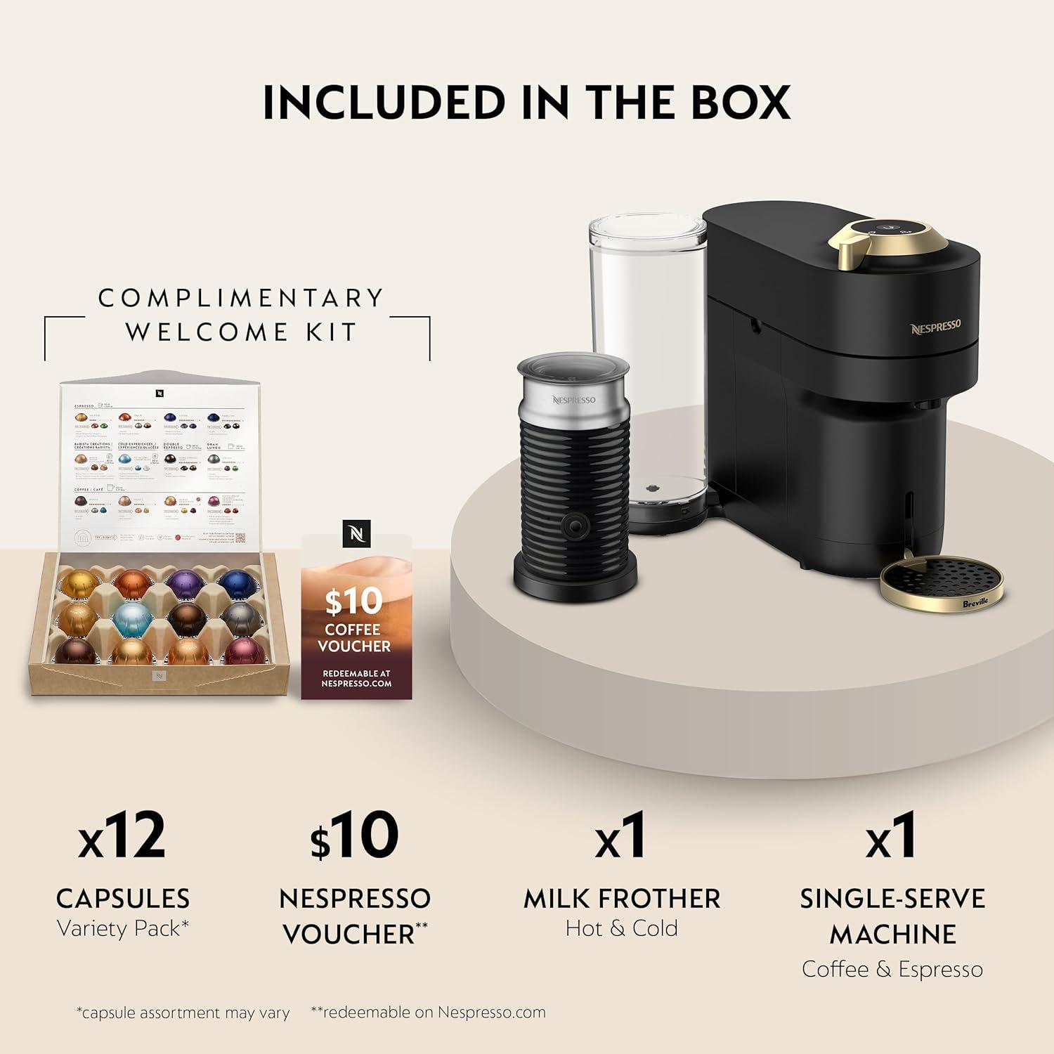 Nespresso Festive Vertuo Pop+ Deluxe Coffee and Espresso Maker by Breville with Milk Frother, Matte Black Gold(Matte Black Gold) - view 3