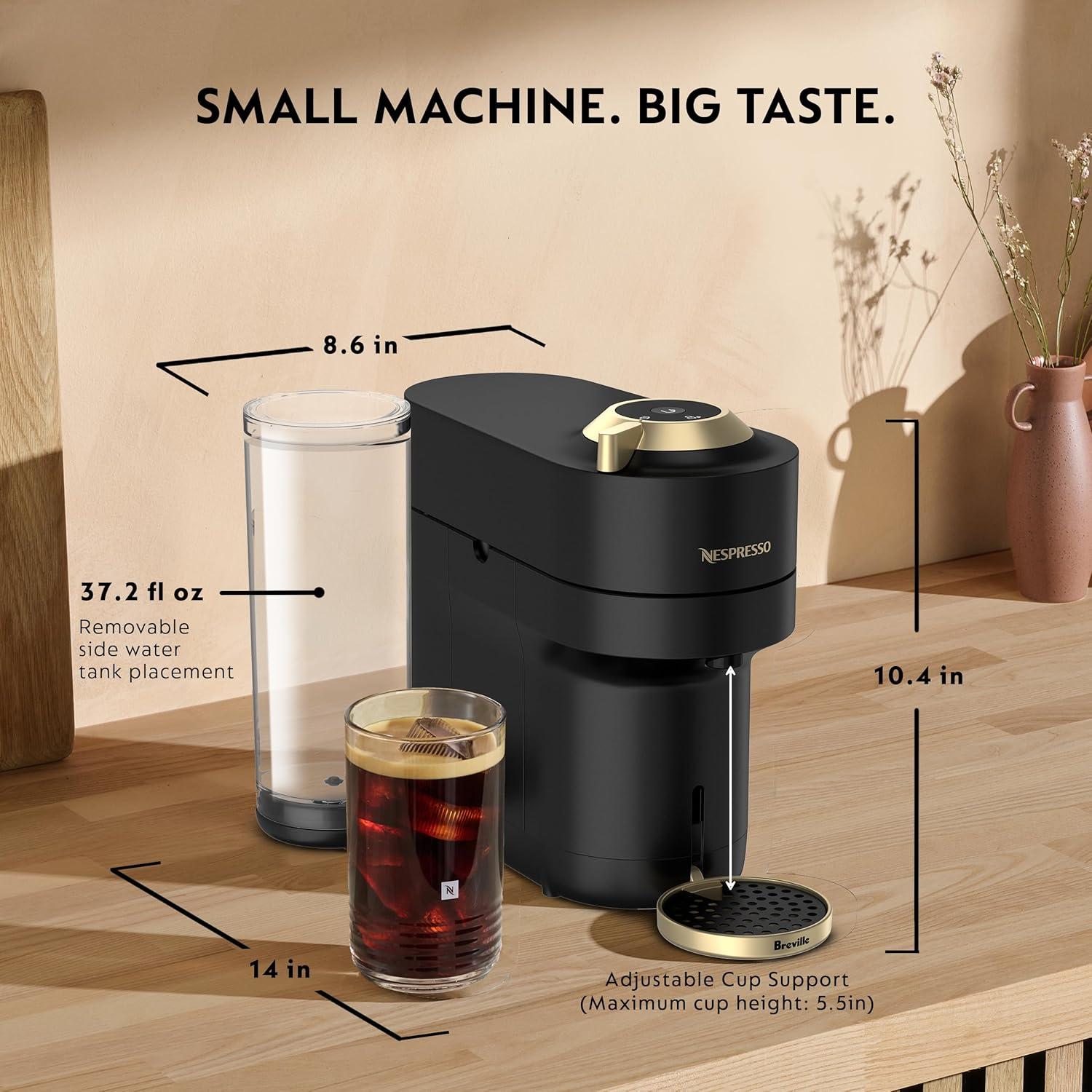 Nespresso Festive Vertuo Pop+ Deluxe Coffee and Espresso Maker by Breville with Milk Frother, Matte Black Gold(Matte Black Gold) - view 8