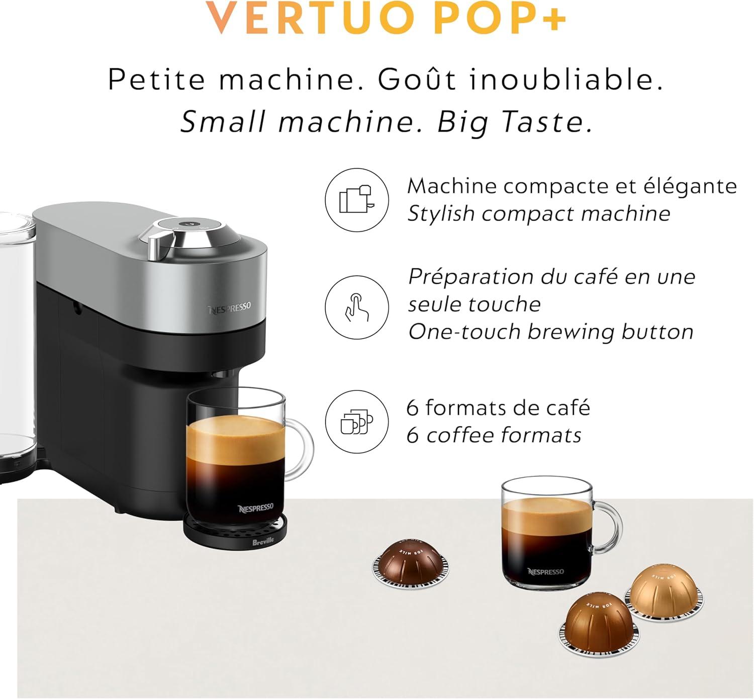 Nespresso Festive Vertuo Pop+ Deluxe Coffee and Espresso Maker by Breville with Milk Frother, Matte Black Gold(Titan) - view 7
