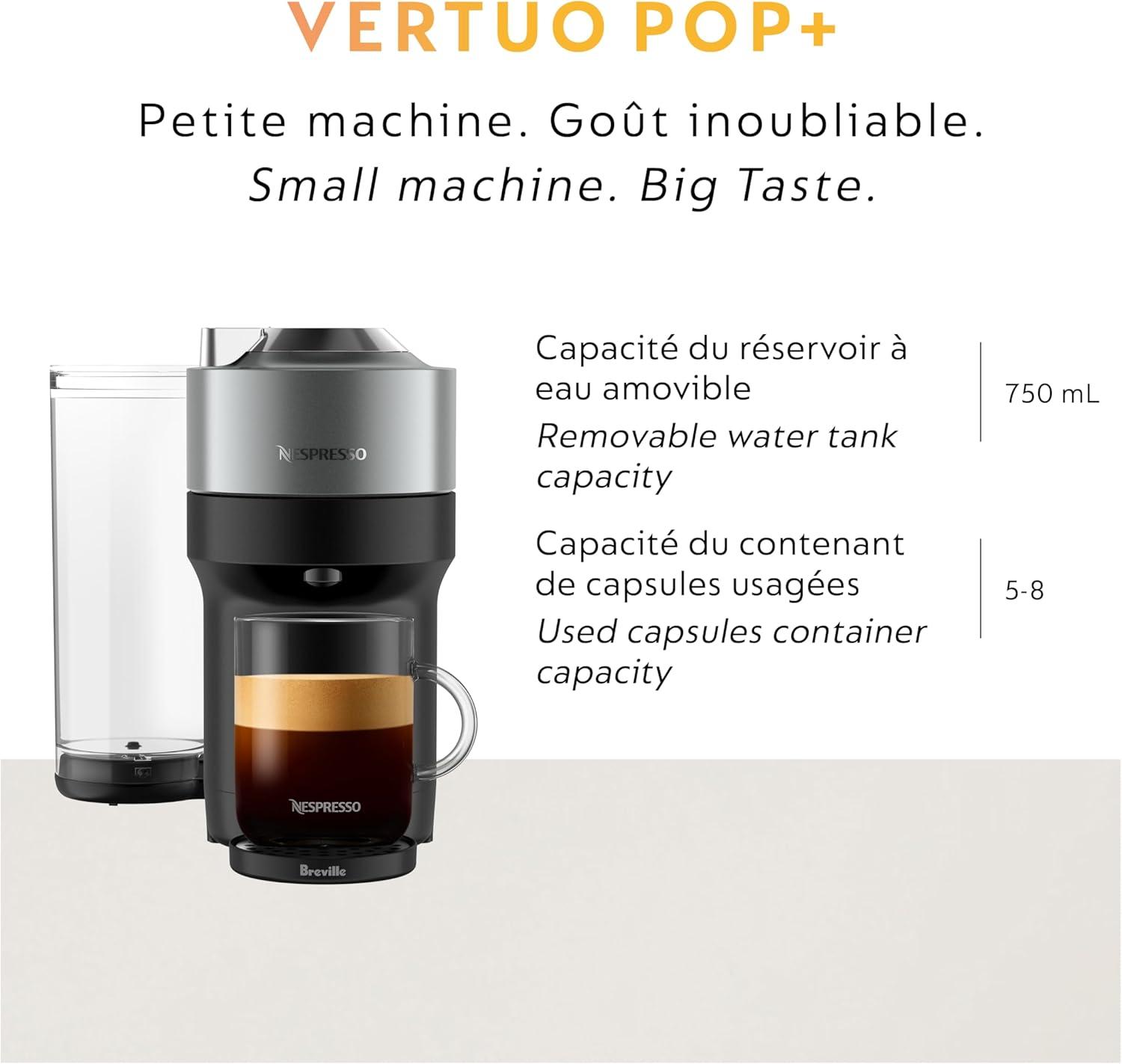 Nespresso Festive Vertuo Pop+ Deluxe Coffee and Espresso Maker by Breville with Milk Frother, Matte Black Gold(Titan) - view 8