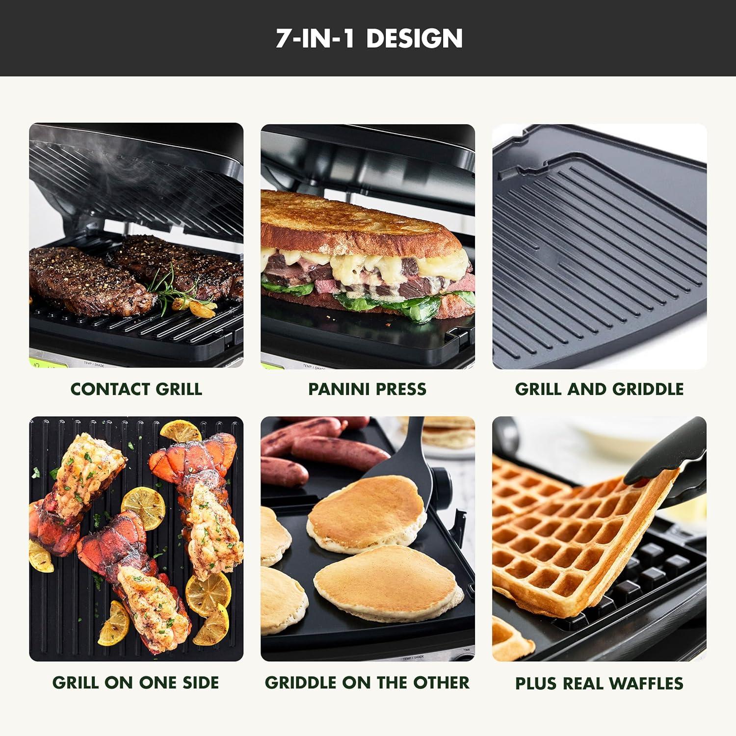 GreenPan Elite 7-in-1 Multi-Function Contact Grill & Griddle, Healthy Ceramic Nonstick, Grill & Waffle Plates, Adjustable Shade & Shear, Closed Press/Open Flat Surface, PFAS-Free, Cream White(Black) - view 4