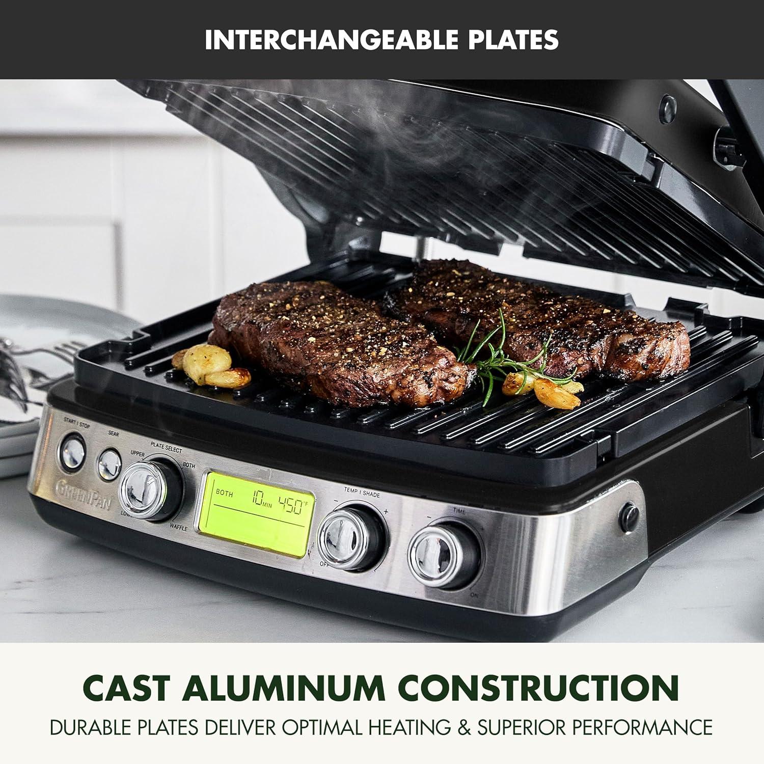 GreenPan Elite 7-in-1 Multi-Function Contact Grill & Griddle, Healthy Ceramic Nonstick, Grill & Waffle Plates, Adjustable Shade & Shear, Closed Press/Open Flat Surface, PFAS-Free, Cream White(Black) - view 7