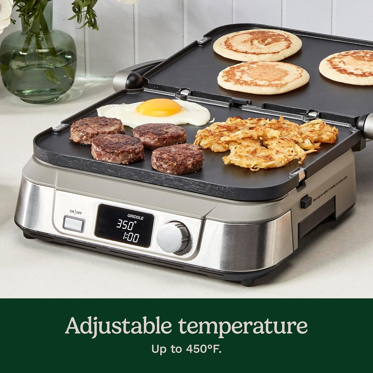 Cuisinart Electric Griddler FIVE Countertop Grill, Enjoy 5-in-1 Functions Including Panini Press, LCD Display, Wide Temperature Range, and Sear Function, Nonstick Plates, GR-5NAS, Stainless Steel(Digital) - view 2