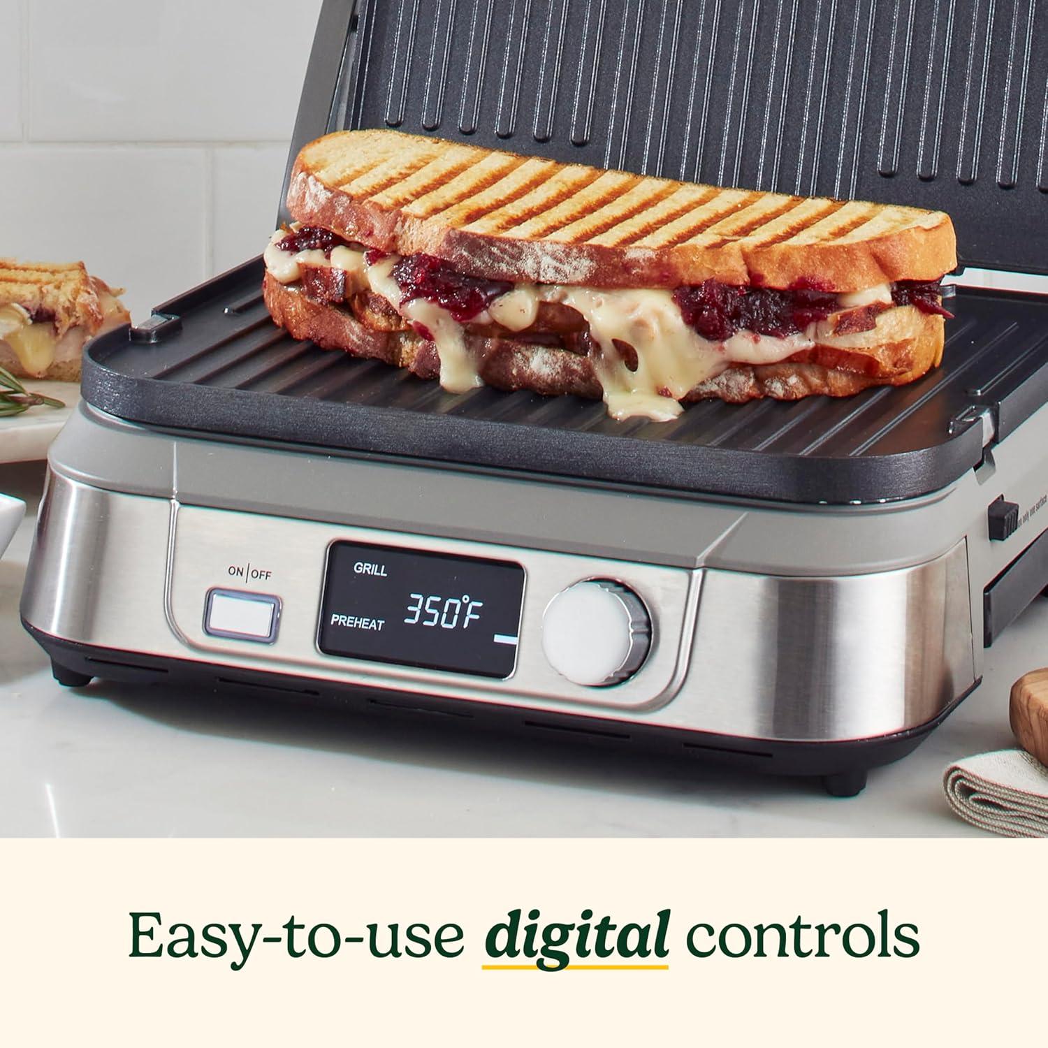Cuisinart Electric Griddler FIVE Countertop Grill, Enjoy 5-in-1 Functions Including Panini Press, LCD Display, Wide Temperature Range, and Sear Function, Nonstick Plates, GR-5NAS, Stainless Steel(Digital) - view 3