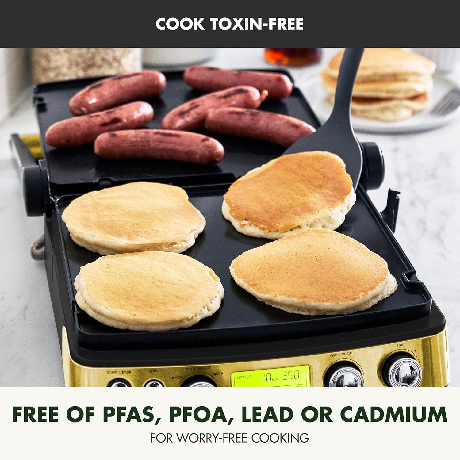 GreenPan Elite 7-in-1 Multi-Function Contact Grill & Griddle, Healthy Ceramic Nonstick, Grill & Waffle Plates, Adjustable Shade & Shear, Closed Press/Open Flat Surface, PFAS-Free, Cream White(Gold) - view 3