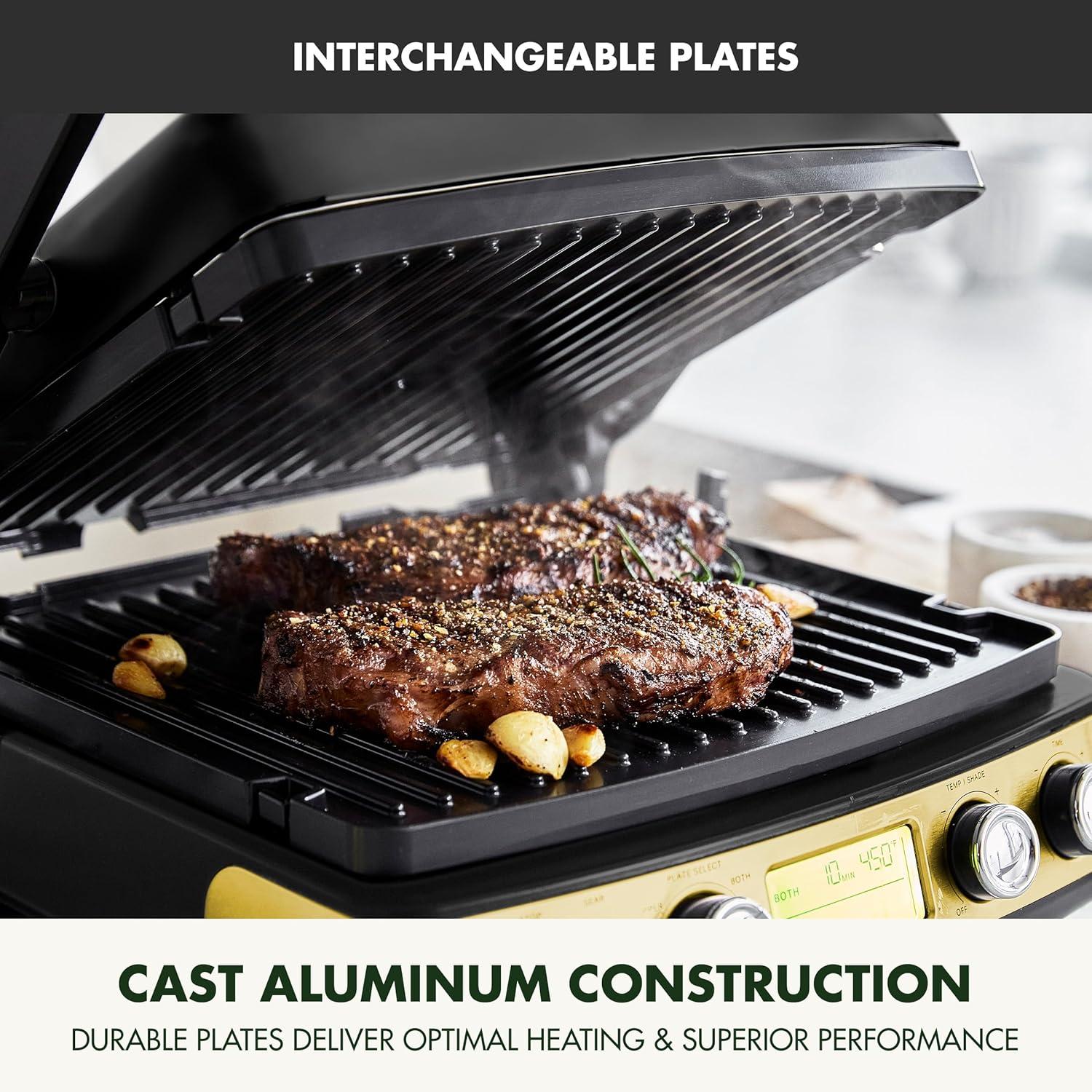 GreenPan Elite 7-in-1 Multi-Function Contact Grill & Griddle, Healthy Ceramic Nonstick, Grill & Waffle Plates, Adjustable Shade & Shear, Closed Press/Open Flat Surface, PFAS-Free, Cream White(Gold) - view 7