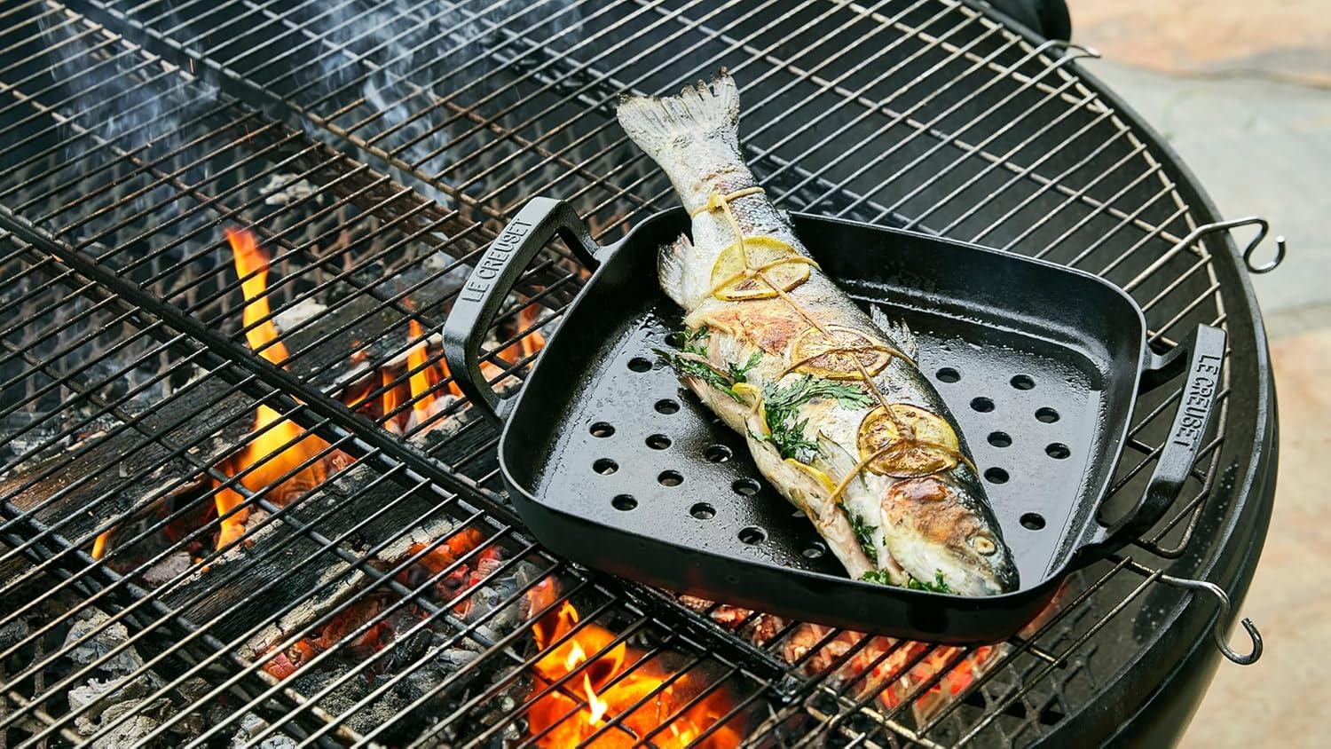 Le Creuset Alpine Outdoor Collection Enameled Cast Iron Square Grill Basket, 12″(Grill Basket) - view 5
