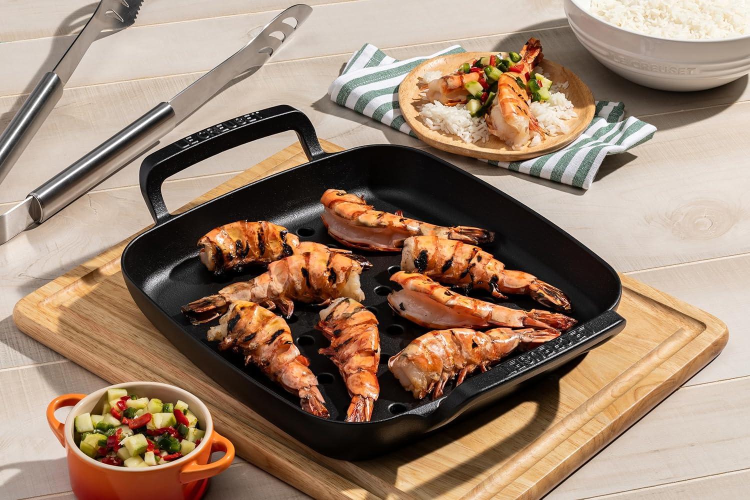 Le Creuset Alpine Outdoor Collection Enameled Cast Iron Square Grill Basket, 12″(Grill Basket) - view 8