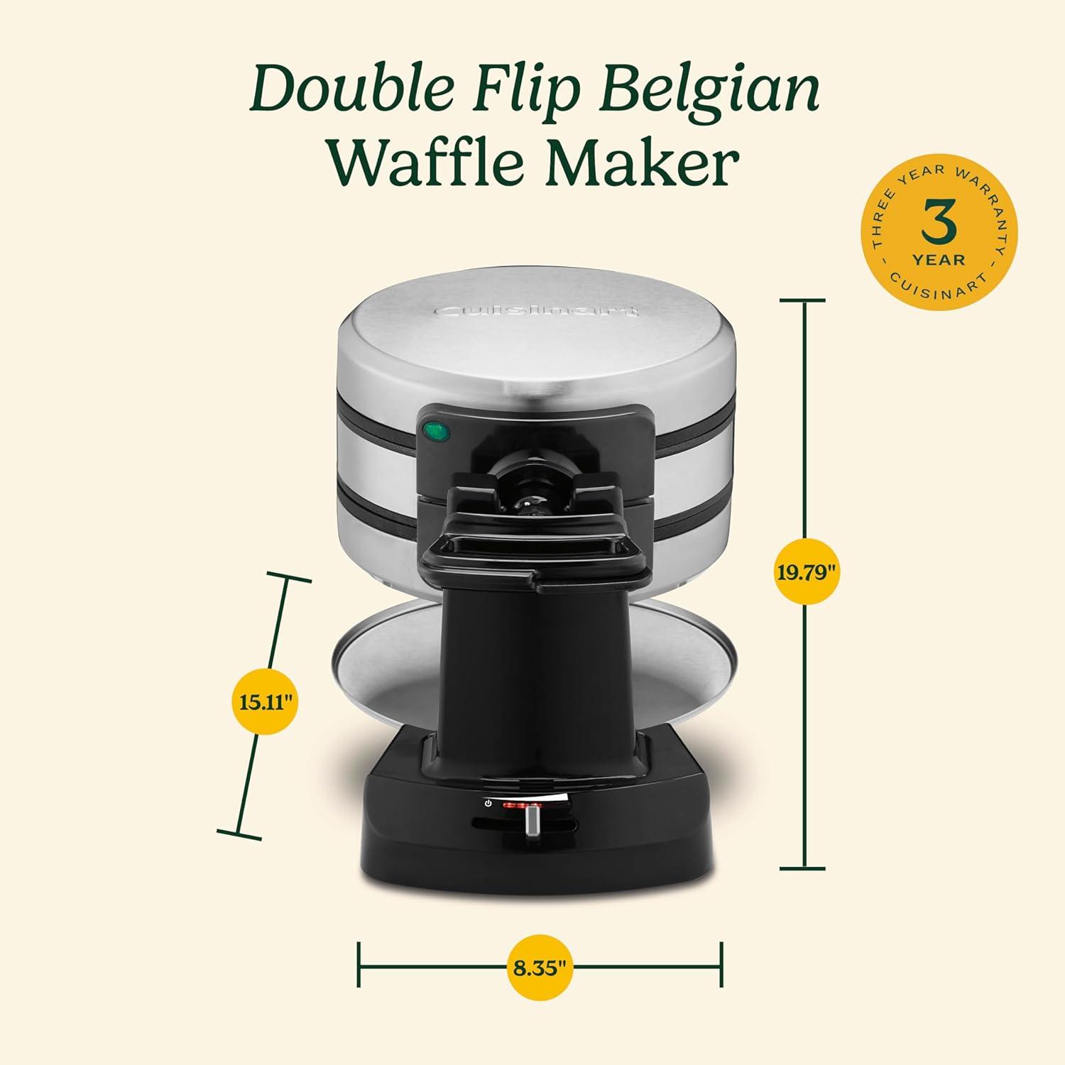 Cuisinart Double Flip Belgian Waffle Maker, 180° Flip, Ready Indicator Light, 1400W Nonstick Waffle Iron Plates, WAF-F40, Black/Stainless - view 2