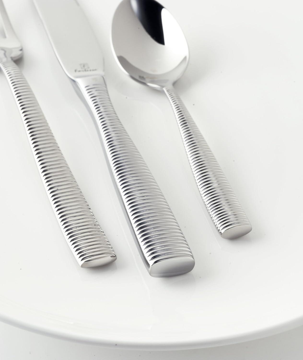Fortessa Lucca Faceted 18/10 Stainless Steel Flatware Serving Spoon, 9-Inch(Ringo) - view 4