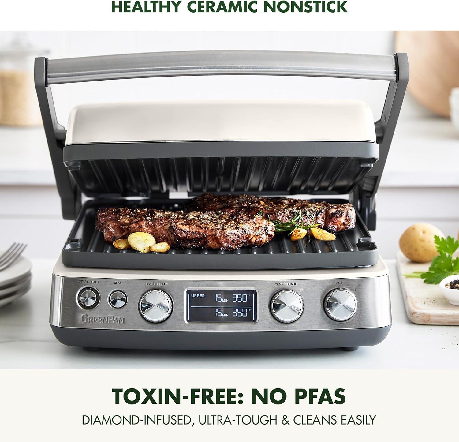 GreenPan Elite 7-in-1 Multi-Function Contact Grill & Griddle, Healthy Ceramic Nonstick, Grill & Waffle Plates, Adjustable Shade & Shear, Closed Press/Open Flat Surface, PFAS-Free, Cream White(Cream White) - view 2