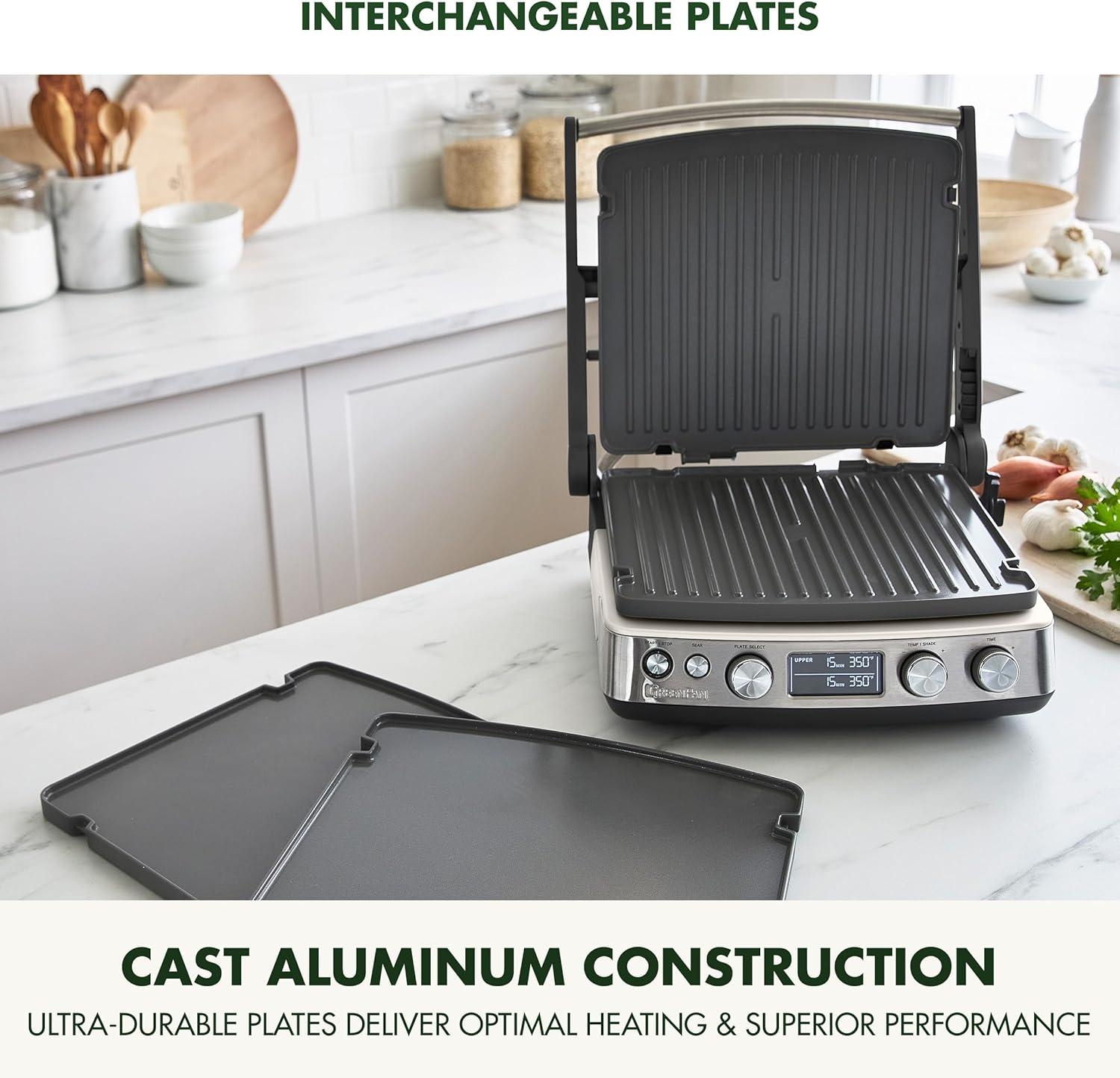 GreenPan Elite 7-in-1 Multi-Function Contact Grill & Griddle, Healthy Ceramic Nonstick, Grill & Waffle Plates, Adjustable Shade & Shear, Closed Press/Open Flat Surface, PFAS-Free, Cream White(Cream White) - view 5