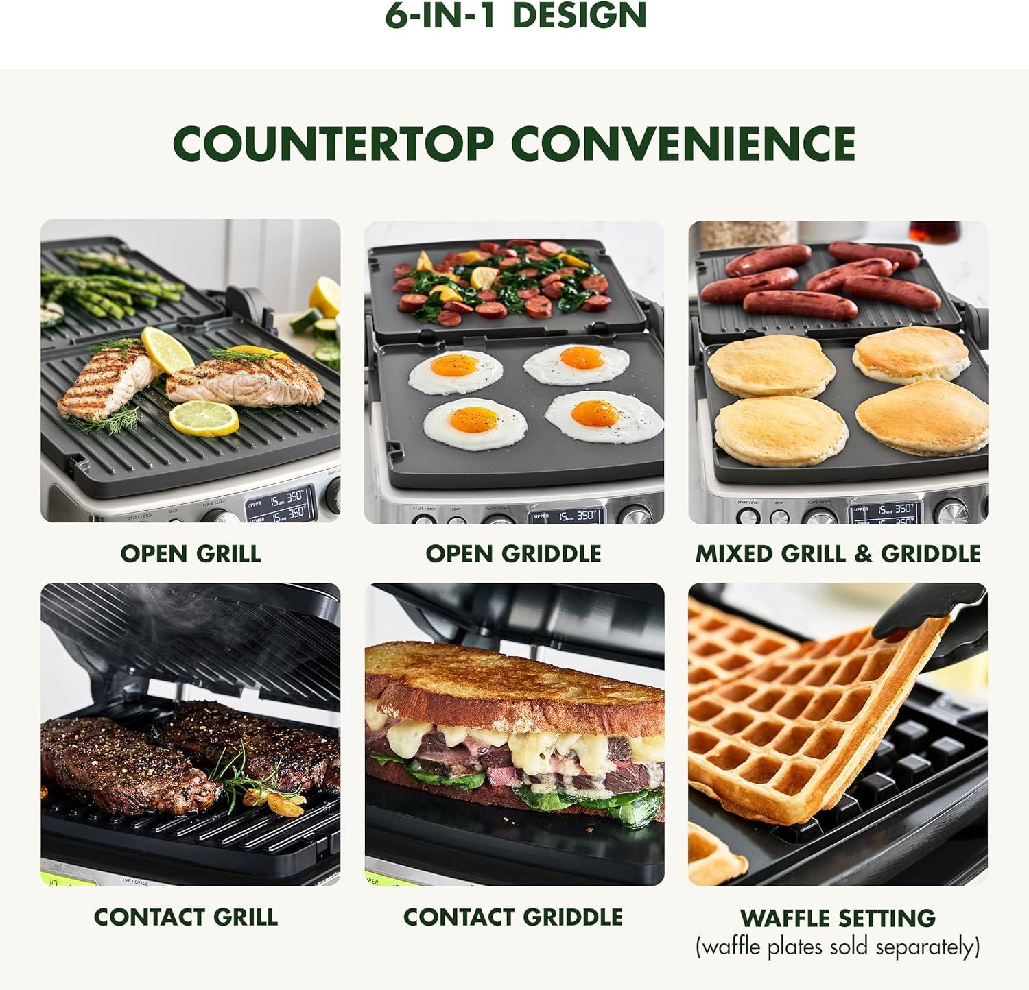 GreenPan Elite 7-in-1 Multi-Function Contact Grill & Griddle, Healthy Ceramic Nonstick, Grill & Waffle Plates, Adjustable Shade & Shear, Closed Press/Open Flat Surface, PFAS-Free, Cream White(Cream White) - view 6