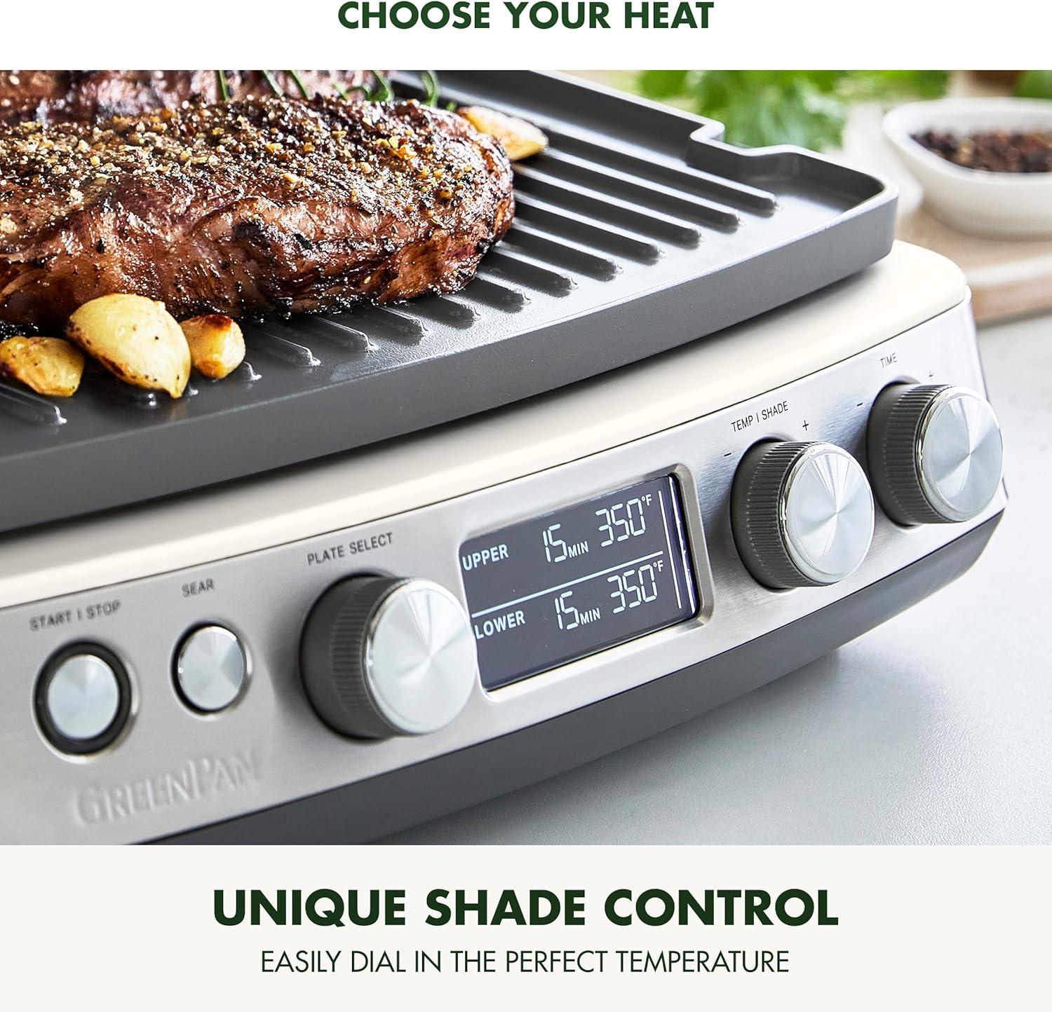 GreenPan Elite 7-in-1 Multi-Function Contact Grill & Griddle, Healthy Ceramic Nonstick, Grill & Waffle Plates, Adjustable Shade & Shear, Closed Press/Open Flat Surface, PFAS-Free, Cream White(Cream White) - view 7