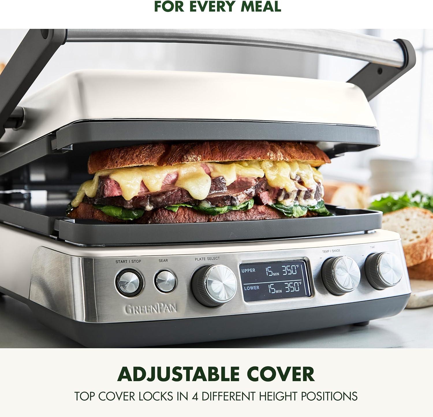 GreenPan Elite 7-in-1 Multi-Function Contact Grill & Griddle, Healthy Ceramic Nonstick, Grill & Waffle Plates, Adjustable Shade & Shear, Closed Press/Open Flat Surface, PFAS-Free, Cream White(Cream White) - view 8