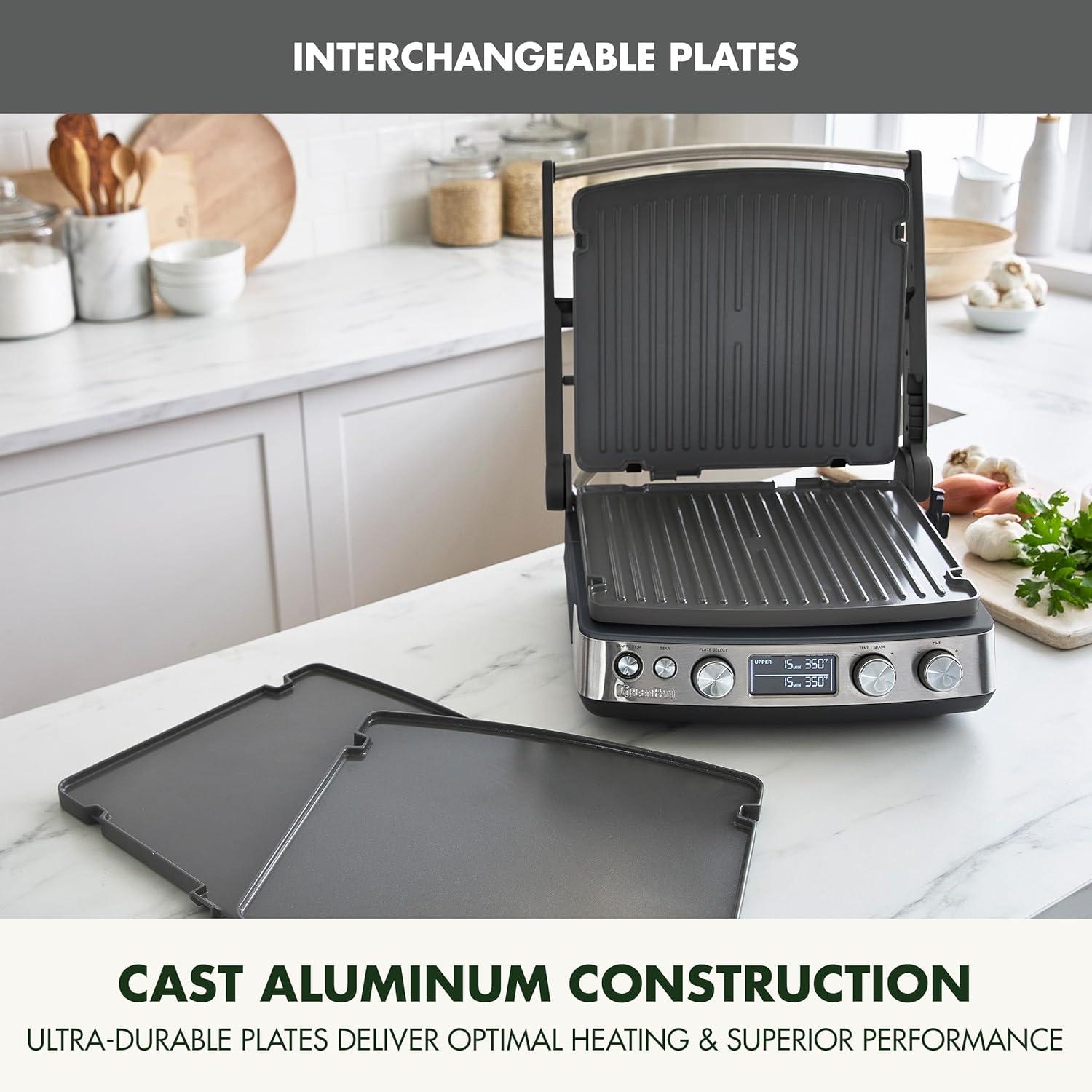GreenPan Elite 7-in-1 Multi-Function Contact Grill & Griddle, Healthy Ceramic Nonstick, Grill & Waffle Plates, Adjustable Shade & Shear, Closed Press/Open Flat Surface, PFAS-Free, Cream White(Graphite) - view 5