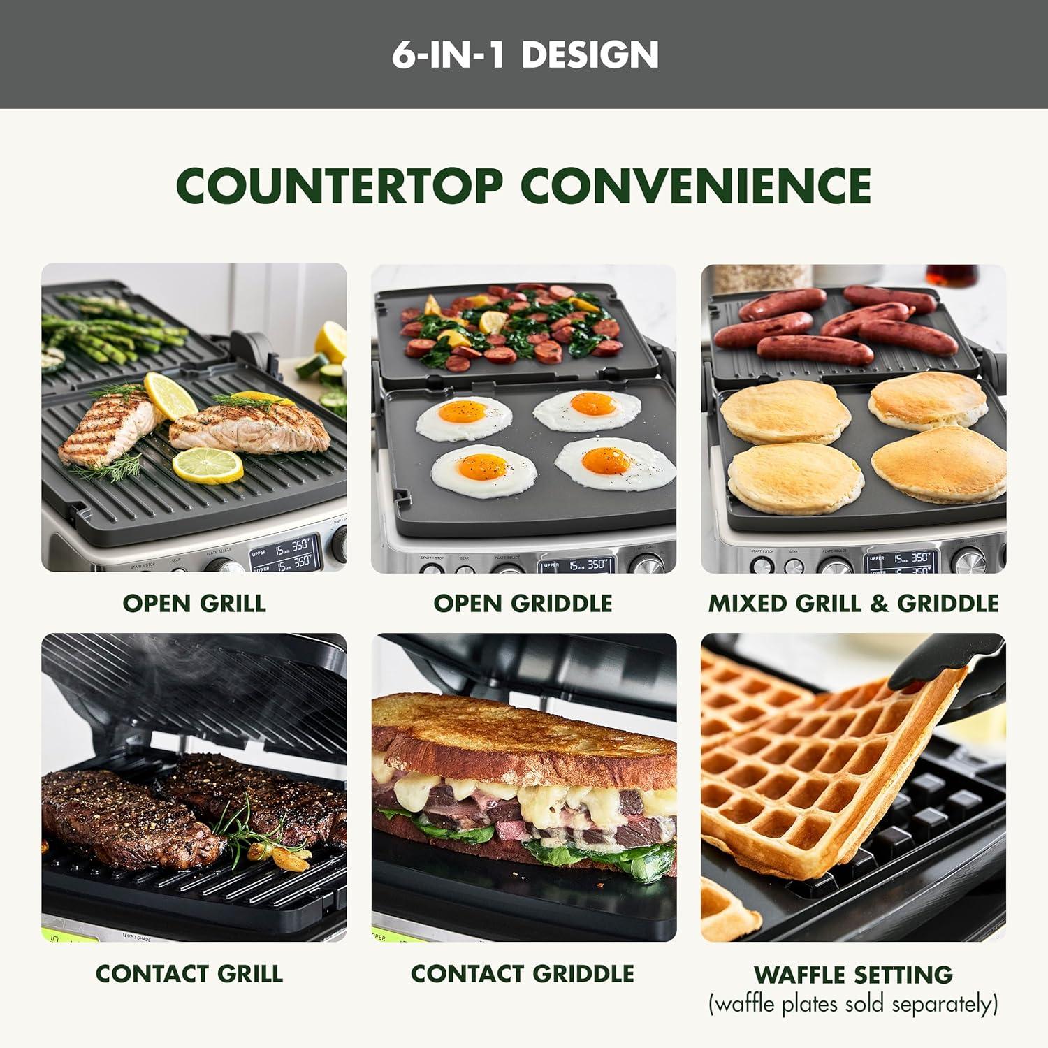 GreenPan Elite 7-in-1 Multi-Function Contact Grill & Griddle, Healthy Ceramic Nonstick, Grill & Waffle Plates, Adjustable Shade & Shear, Closed Press/Open Flat Surface, PFAS-Free, Cream White(Graphite) - view 6