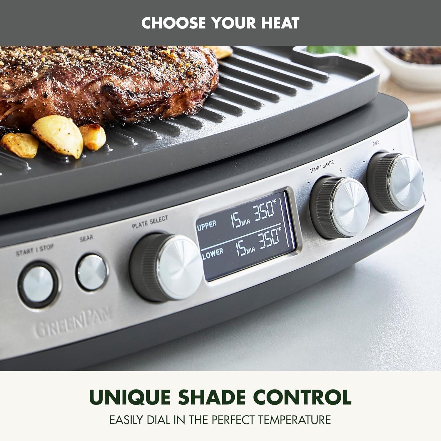 GreenPan Elite 7-in-1 Multi-Function Contact Grill & Griddle, Healthy Ceramic Nonstick, Grill & Waffle Plates, Adjustable Shade & Shear, Closed Press/Open Flat Surface, PFAS-Free, Cream White(Graphite) - view 7