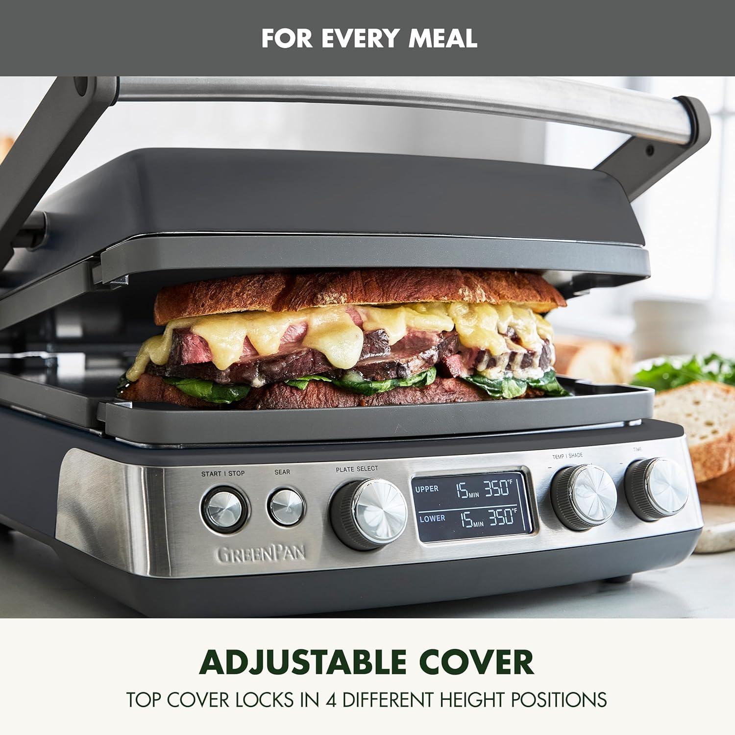 GreenPan Elite 7-in-1 Multi-Function Contact Grill & Griddle, Healthy Ceramic Nonstick, Grill & Waffle Plates, Adjustable Shade & Shear, Closed Press/Open Flat Surface, PFAS-Free, Cream White(Graphite) - view 8