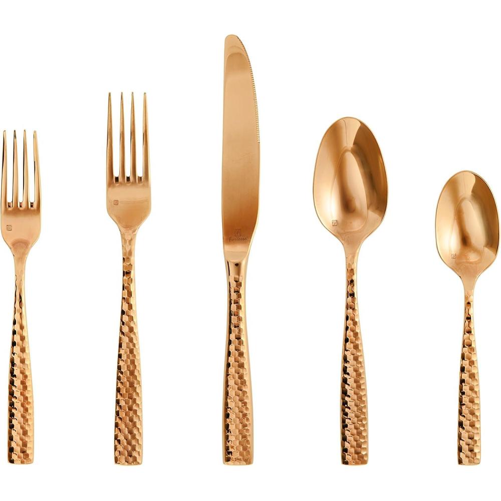 Fortessa Lucca Faceted 18/10 Stainless Steel Flatware Serving Spoon, 9-Inch(Lucca Faceted Rose Gold)